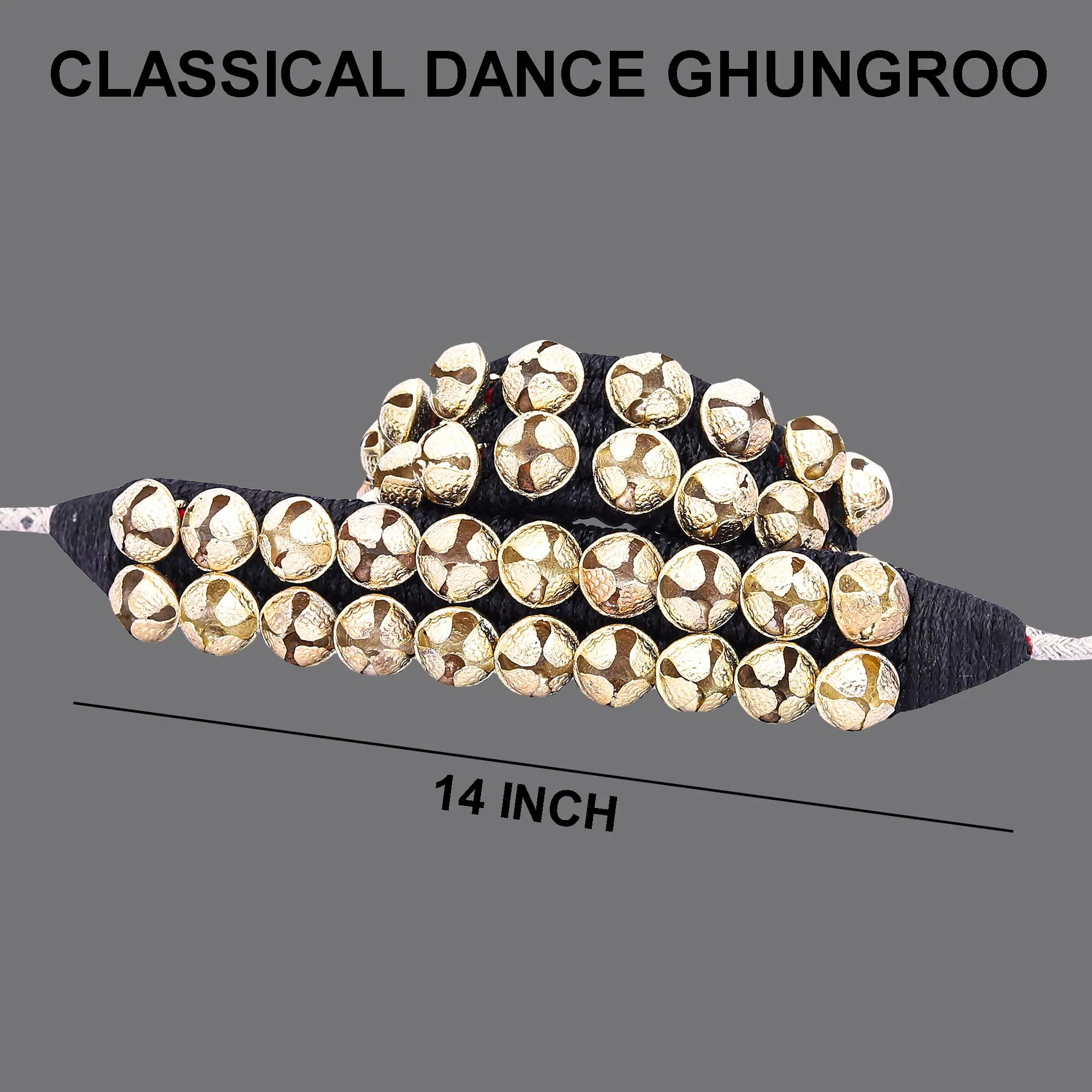 Dancing Bells Anklet Ghungroo with Colored Cushion Pad 2 Line with (20+20) Bells Best For Indian Classical Dance, Indian Style Brass Ankle Bells (BLACK) BLACK - Image 5