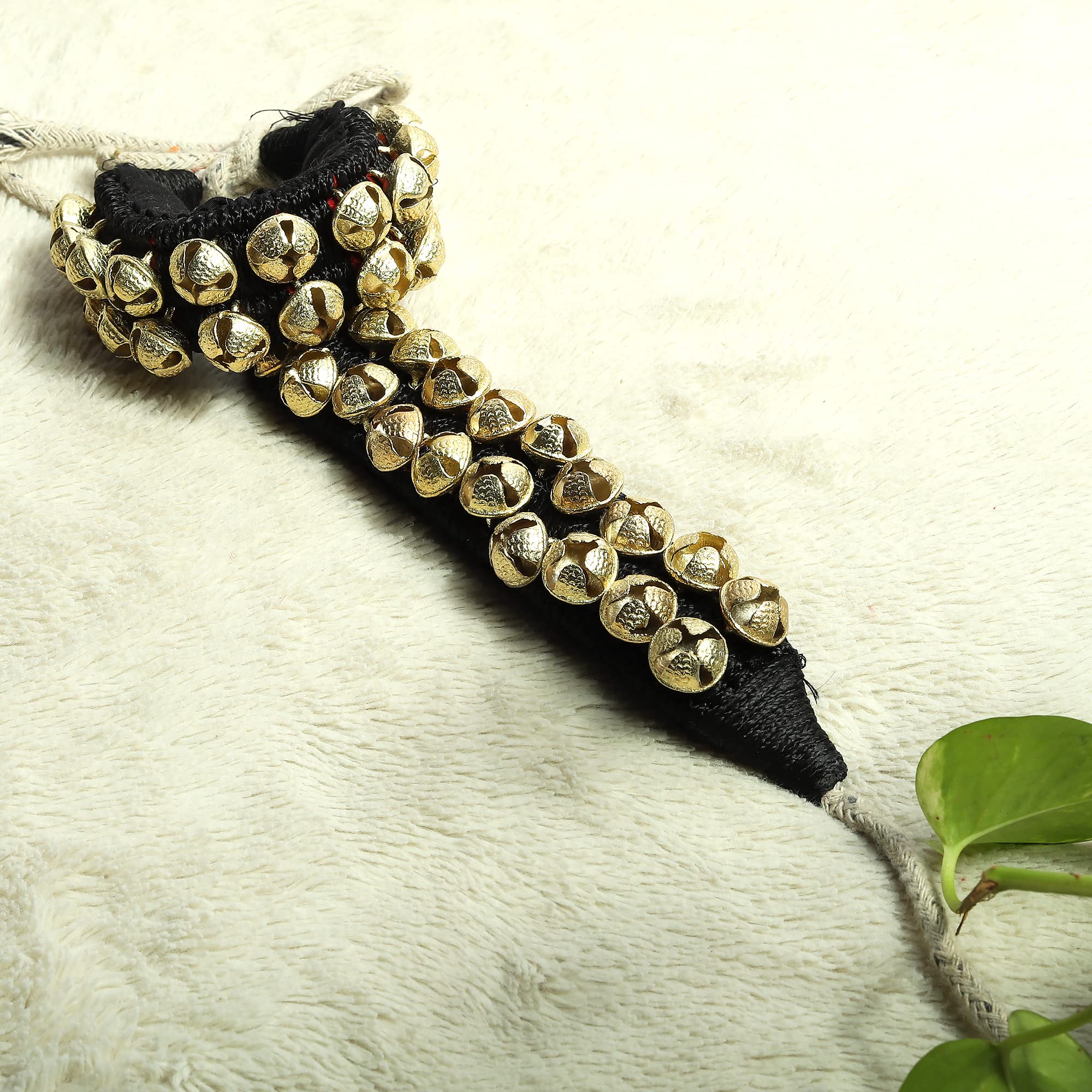 Dancing Bells Anklet Ghungroo with Colored Cushion Pad 2 Line with (20+20) Bells Best For Indian Classical Dance, Indian Style Brass Ankle Bells (BLACK) BLACK - Image 6