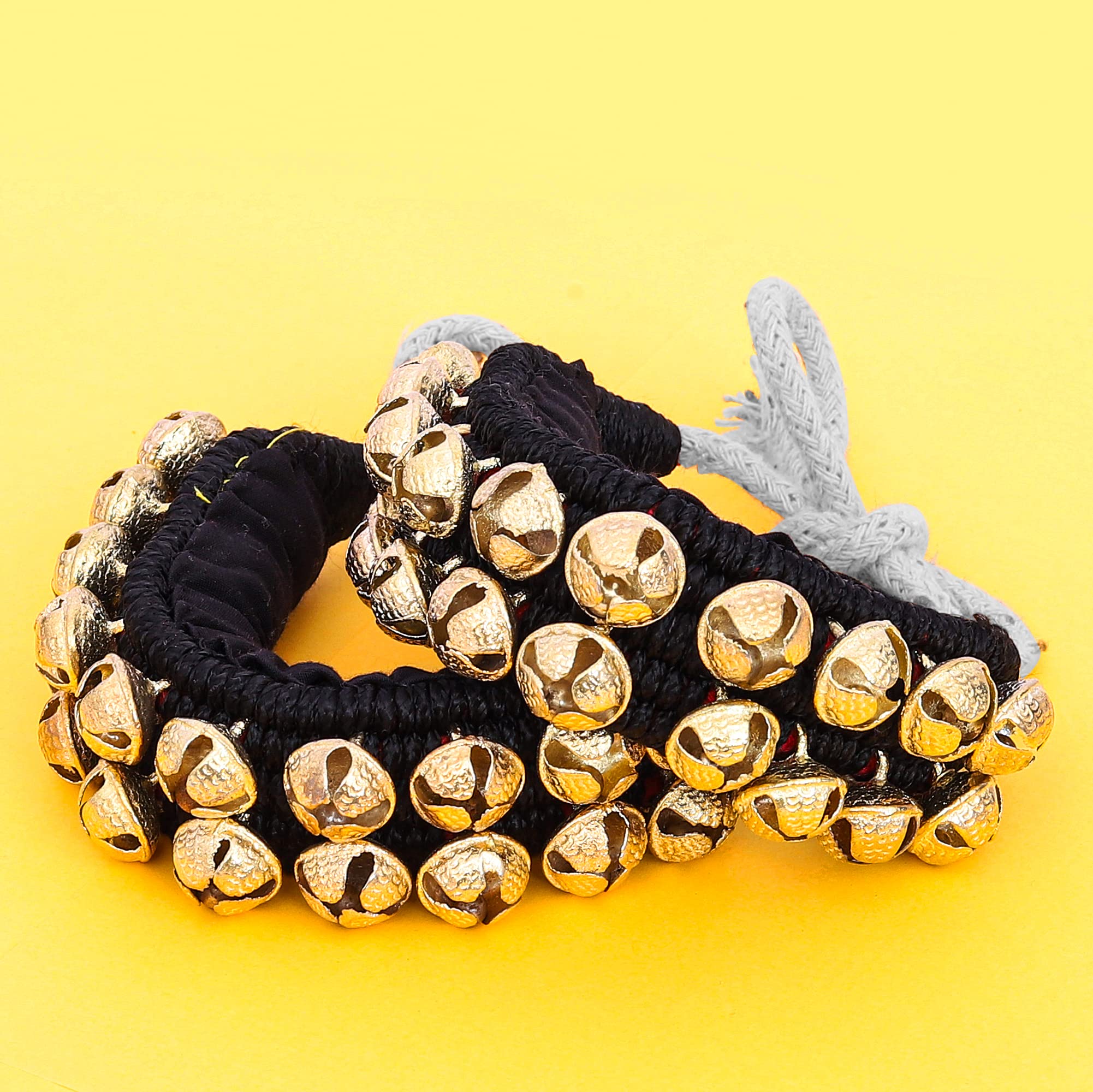 Dancing Bells Anklet Ghungroo with Colored Cushion Pad 2 Line with (20+20) Bells Best For Indian Classical Dance, Indian Style Brass Ankle Bells (BLACK) BLACK - Image 9