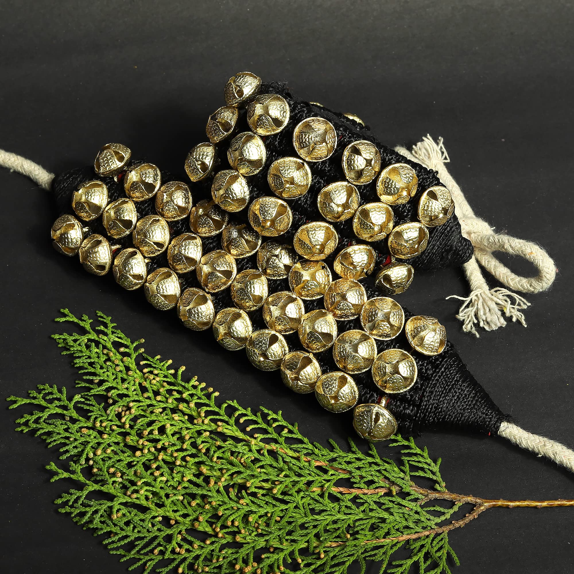 Dancing Bells Anklet Ghungroo with Colored Cushion Pad 3 Line with (30+30) Bells Best For Indian Classical Dance, Indian Style Brass Ankle Bells (BLACK) BLACK - Image 2