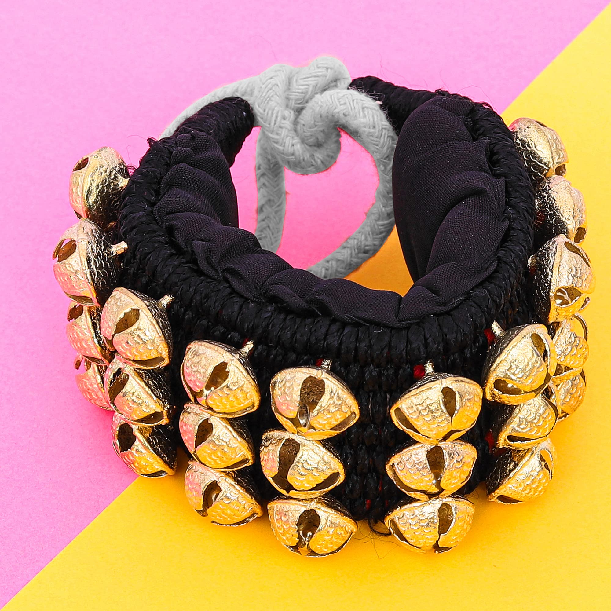 Dancing Bells Anklet Ghungroo with Colored Cushion Pad 3 Line with (30+30) Bells Best For Indian Classical Dance, Indian Style Brass Ankle Bells (BLACK) BLACK - Image 6