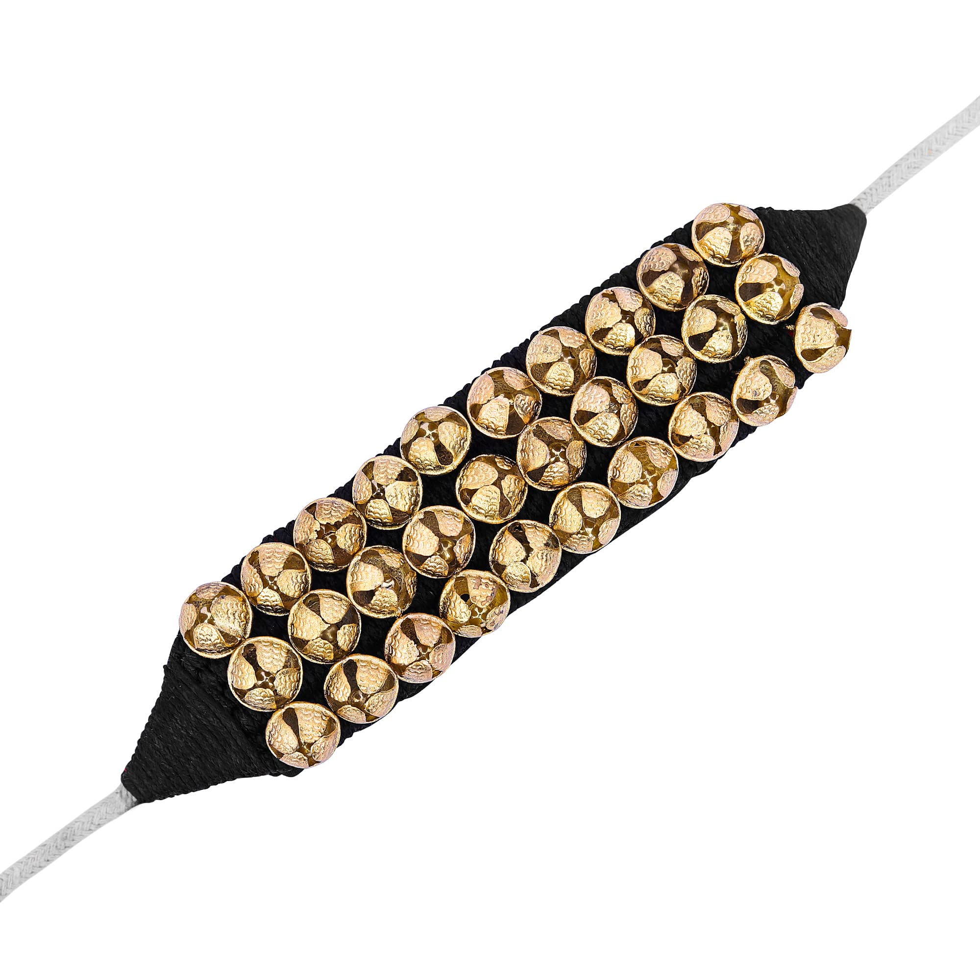 Dancing Bells Anklet Ghungroo with Colored Cushion Pad 3 Line with (30+30) Bells Best For Indian Classical Dance, Indian Style Brass Ankle Bells (BLACK) BLACK - Image 8