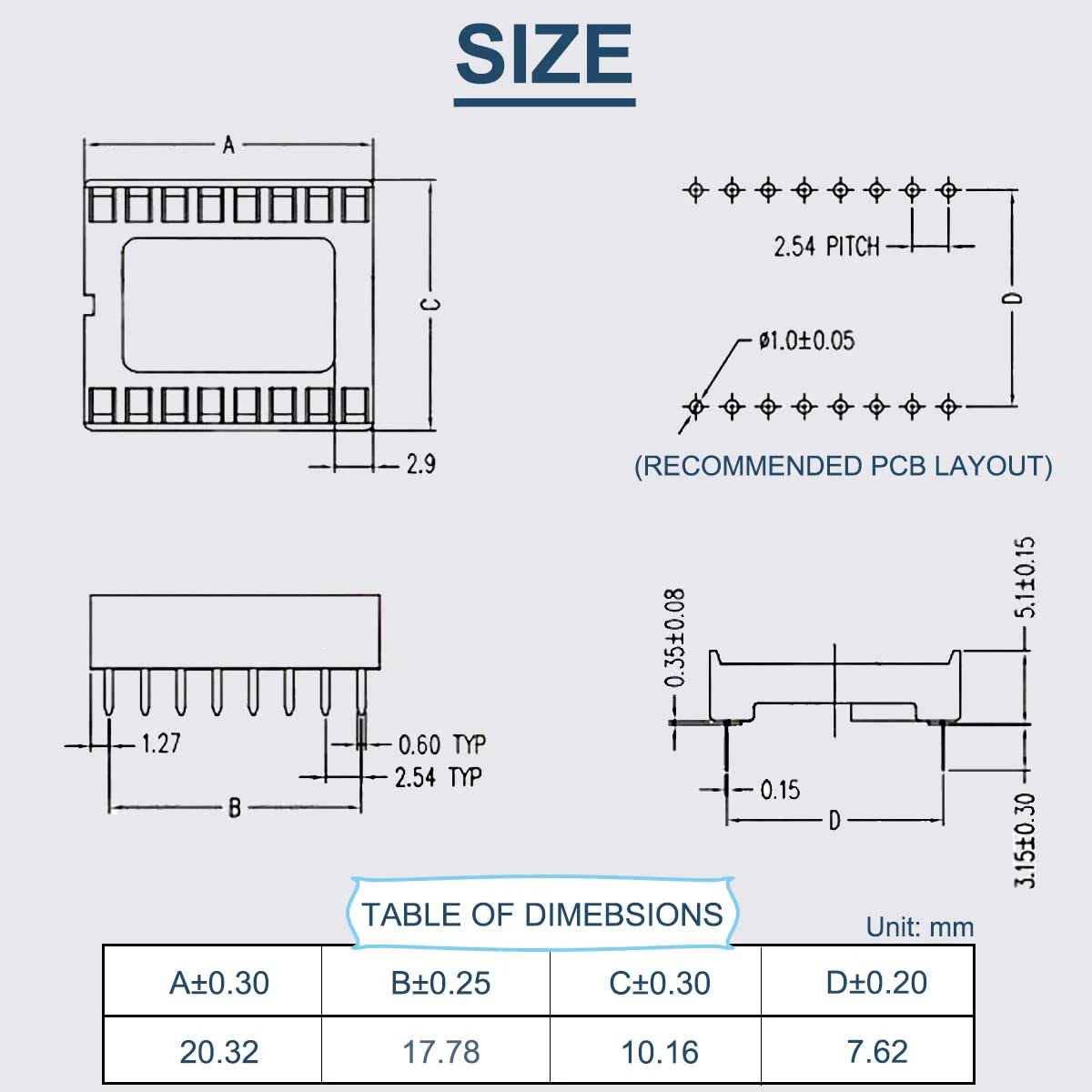 DAOKAI Dip IC Sockets, Pack of 50 16-Pin IC Socket Soldering Set, Dual Row Solder Adapter Set, 2.54 mm Pitch, Flat Pin Chip Connector Adapter 16 Pin IC Chip Socket Adapter - Image 2