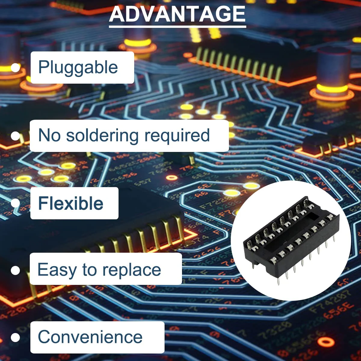 DAOKAI Dip IC Sockets, Pack of 50 16-Pin IC Socket Soldering Set, Dual Row Solder Adapter Set, 2.54 mm Pitch, Flat Pin Chip Connector Adapter 16 Pin IC Chip Socket Adapter - Image 5