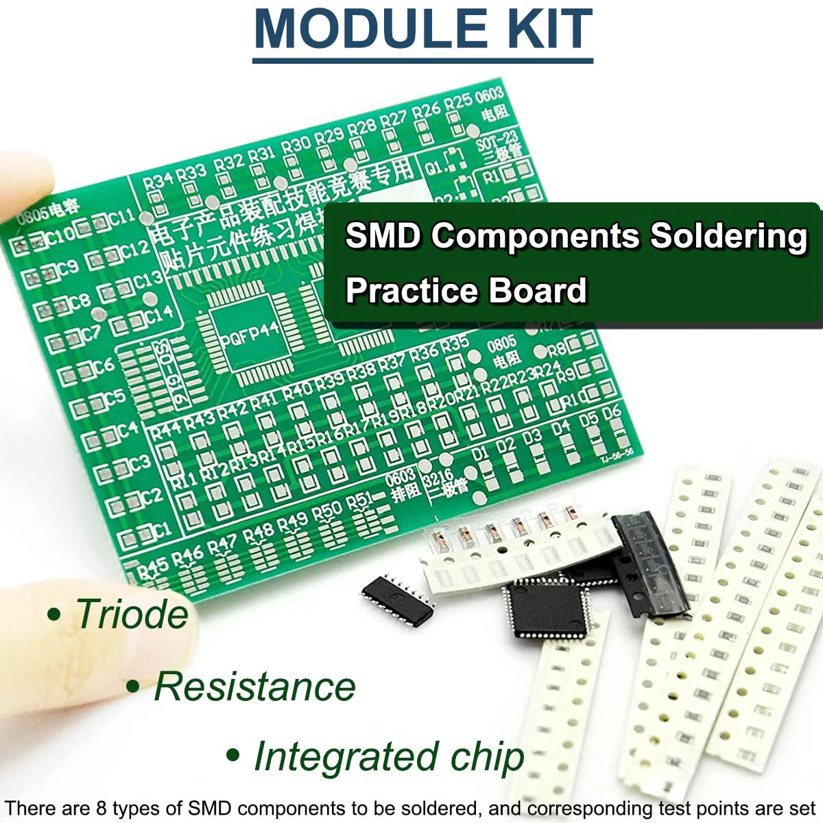 DAOKAI DIY practice board soldering, SMD SMT element welding exercise board, circuit board components, 77 SMD components, 8 categories with tweezers, for experiments Green display dot matrix module - Image 4