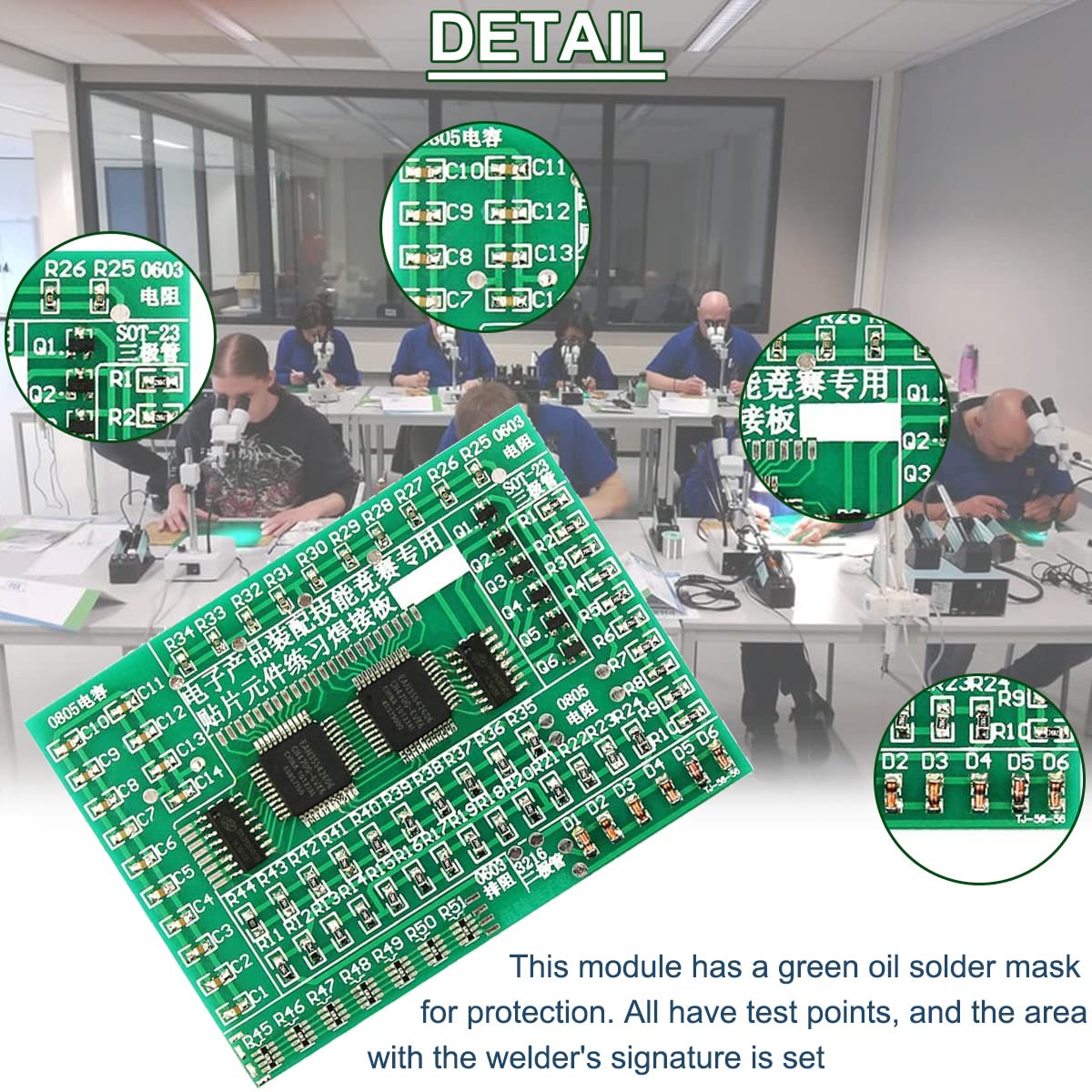 DAOKAI DIY practice board soldering, SMD SMT element welding exercise board, circuit board components, 77 SMD components, 8 categories with tweezers, for experiments Green display dot matrix module - Image 5