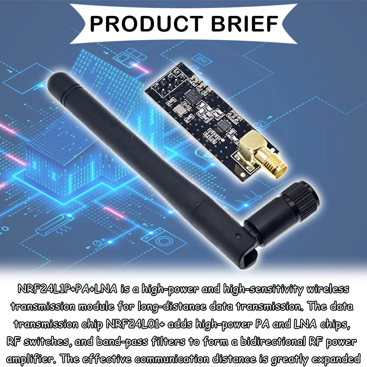 DAOKAI NRF24L01 Wireless Transceiver Receiver, Pack of 2 NRF24L01+PA+LNA Wireless RF Transceiver Module with SMA Antenna 2.4 GHz 1100 m + Breadboard Breakout Adapter Board Compatible with NRF24L01 - Image 2