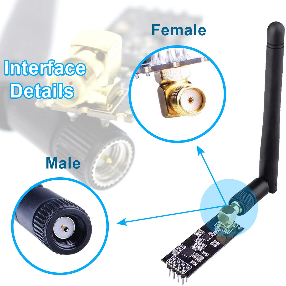 DAOKAI NRF24L01 Wireless Transceiver Receiver, Pack of 2 NRF24L01+PA+LNA Wireless RF Transceiver Module with SMA Antenna 2.4 GHz 1100 m + Breadboard Breakout Adapter Board Compatible with NRF24L01 - Image 4