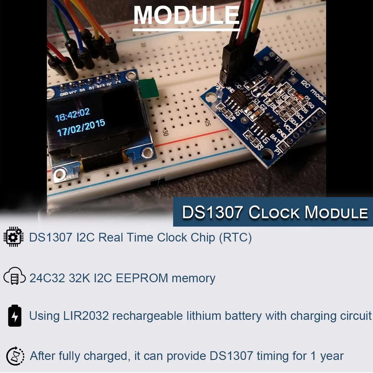DAOKAI RTC I2C Module DS1307 AT24C32 Real Time Clock Module, High Precision 24C32 Memory Clock Module, Compatible with Arduino AVR PIC 51 ARM (5 Pieces) - Image 2