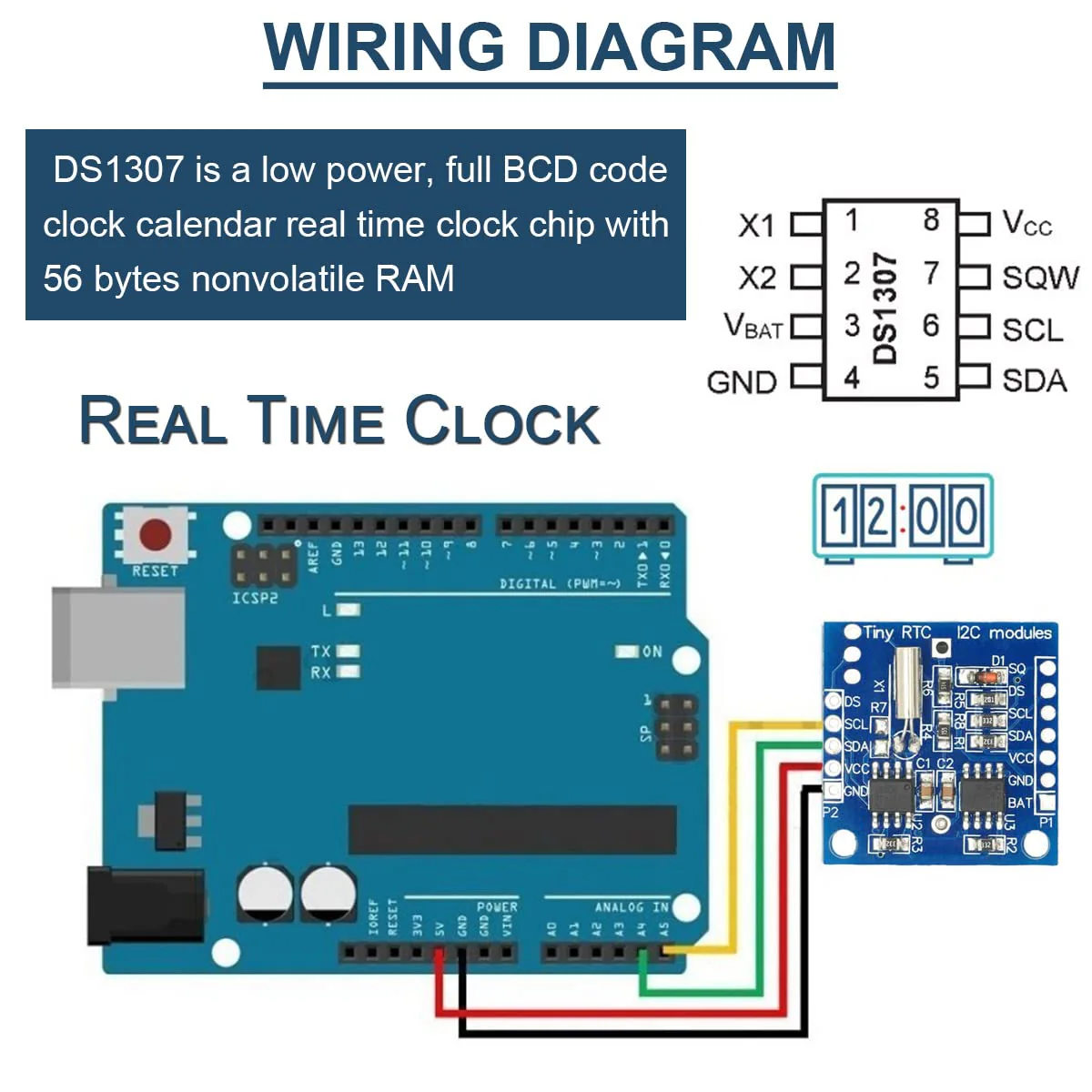 DAOKAI RTC I2C Module DS1307 AT24C32 Real Time Clock Module, High Precision 24C32 Memory Clock Module, Compatible with Arduino AVR PIC 51 ARM (5 Pieces) - Image 4