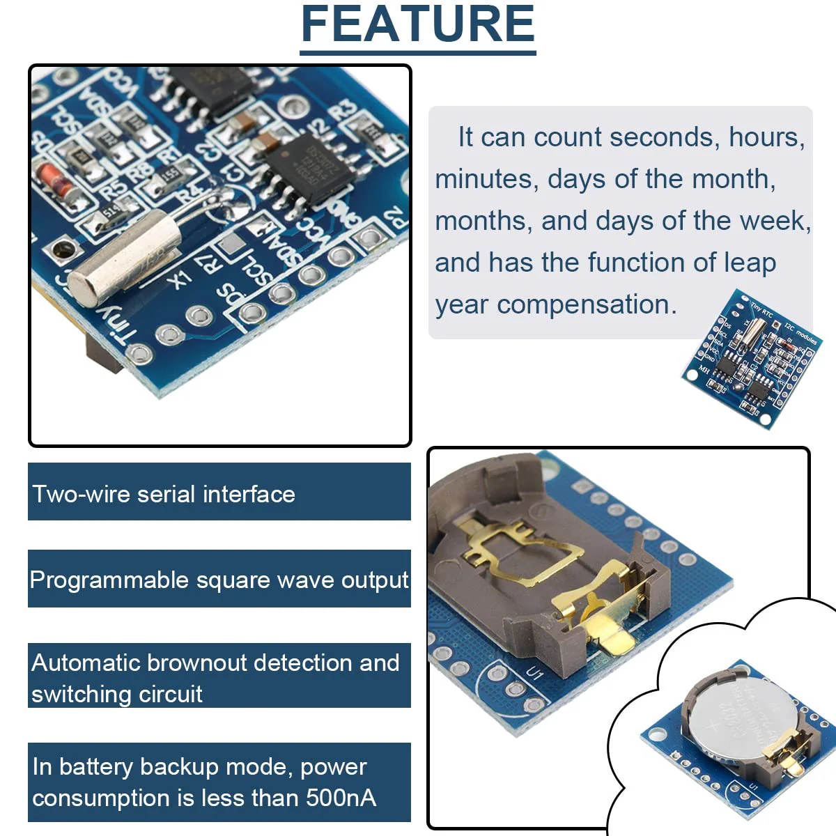 DAOKAI RTC I2C Module DS1307 AT24C32 Real Time Clock Module, High Precision 24C32 Memory Clock Module, Compatible with Arduino AVR PIC 51 ARM (5 Pieces) - Image 5