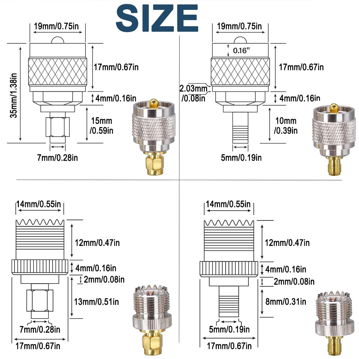 DAOKAI SMA to UHF Antenna Adapter Set, PL259 SO239 UHF to SMA FR Coaxial Male to Female Adapter Set 4 Type for Walkie Talkie, Coaxial Cable, FPV - Image 2