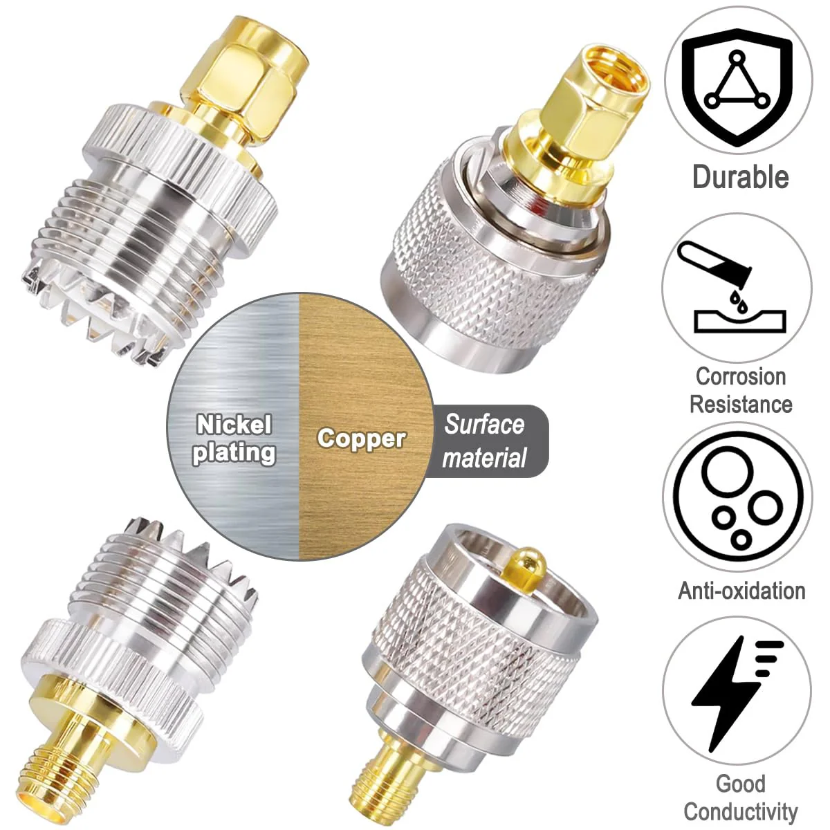 DAOKAI SMA to UHF Antenna Adapter Set, PL259 SO239 UHF to SMA FR Coaxial Male to Female Adapter Set 4 Type for Walkie Talkie, Coaxial Cable, FPV - Image 5