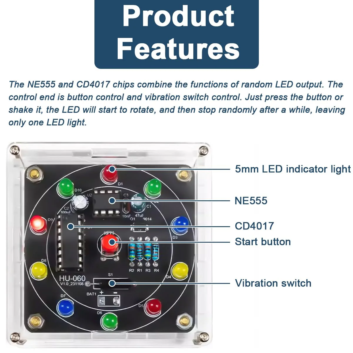 DAOKAI Soldering Practice Kit DIY Electronic Turntable LED Fluorescent Tube Training Board Handmade Electronics Beginners Learning Soldering Fun Kit for Electronics Training 2 Sets Type 3 - Image 3