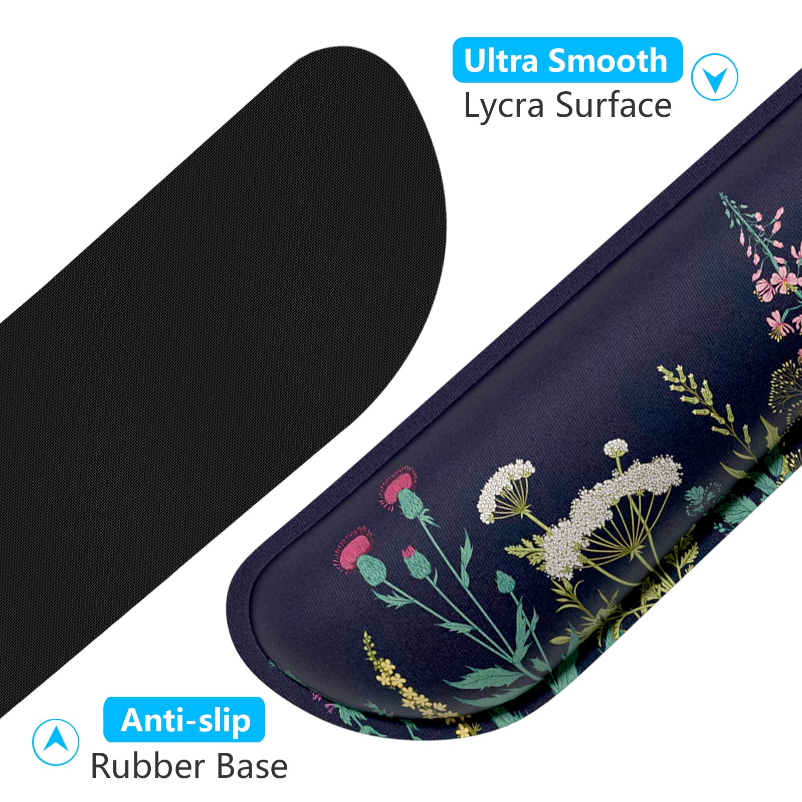 Dapesuom Enlarge Keyboard Wrist Rest Pad, Memory Foam Set Wrist Cushion Support for Easy Typing & Pain Relief, Mouse Wrist Pad, Anti-Slip Wrist Support for Gaming Computer, Elegant Flower - Image 4