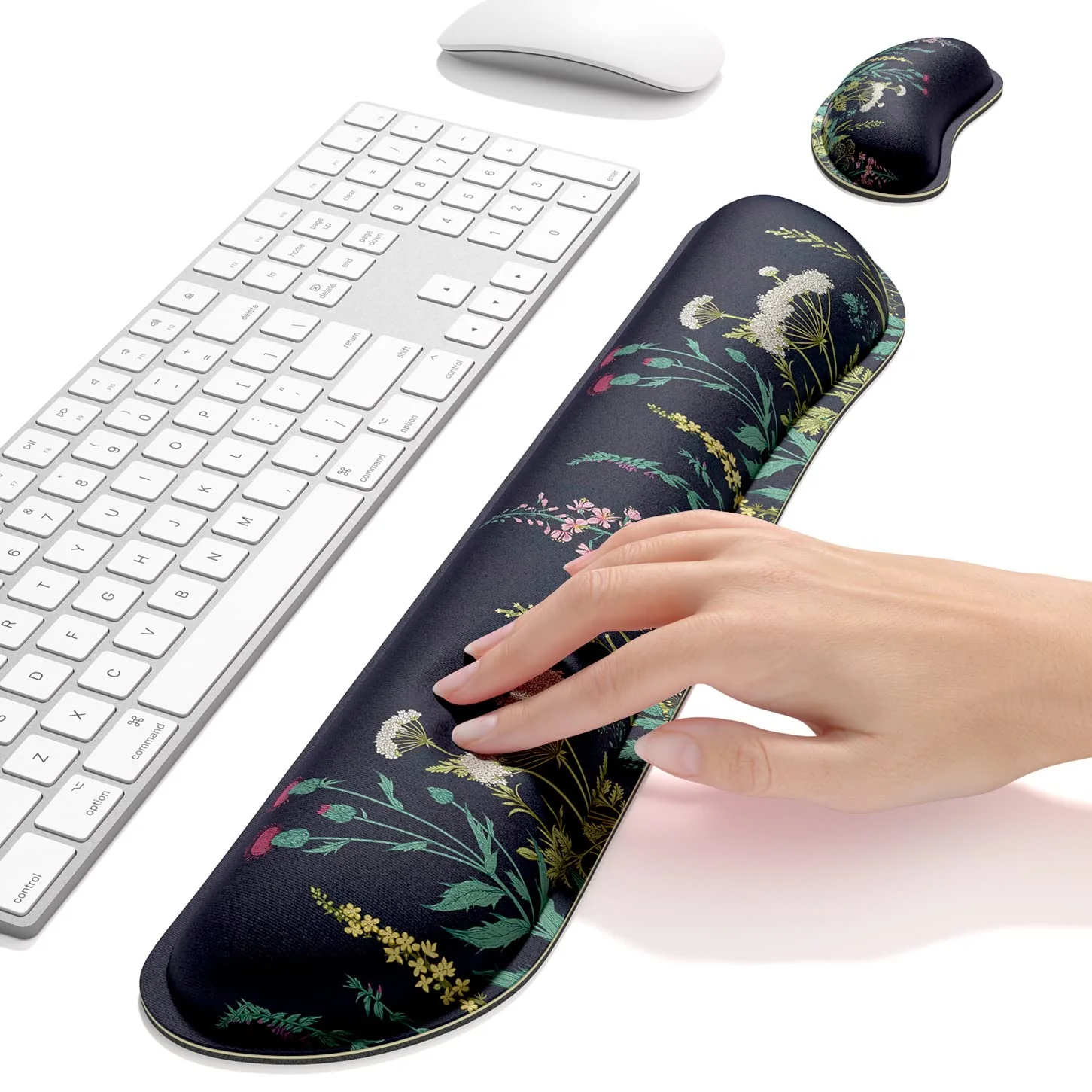 Dapesuom Enlarge Keyboard Wrist Rest Pad, Memory Foam Set Wrist Cushion Support for Easy Typing & Pain Relief, Mouse Wrist Pad, Anti-Slip Wrist Support for Gaming Computer, Elegant Flower - Image 5