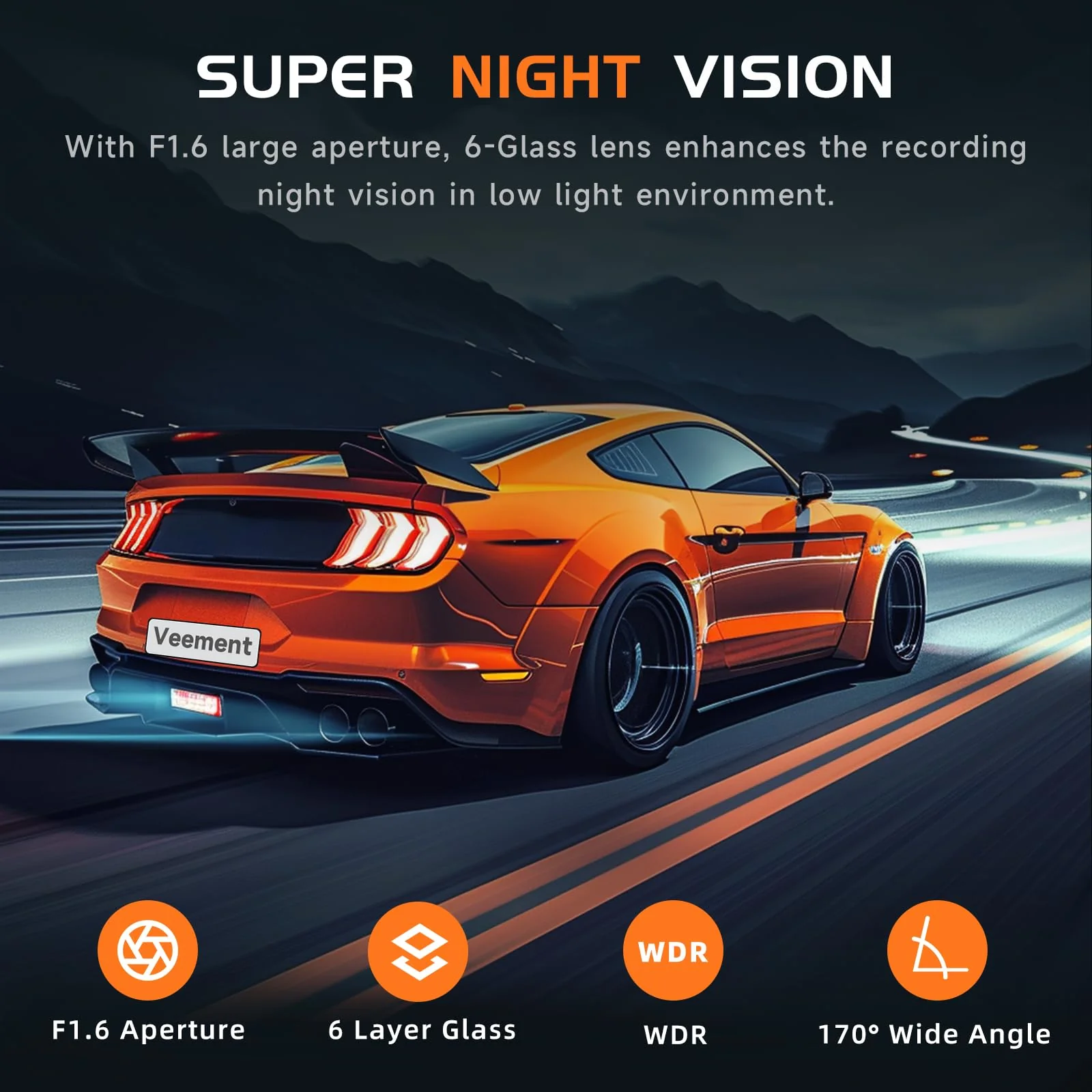 Dash Cam, 2.5K Dash Cam Front, VEEMENT Dash Camera for Cars, 1440P Car Dash Camera with APP, WiFi Dash Cams with WDR Night Vision, 24/7 Parking Monitor Dashcam, 160°Wide, G-Sensor, Mini Car Camera Black - Image 2
