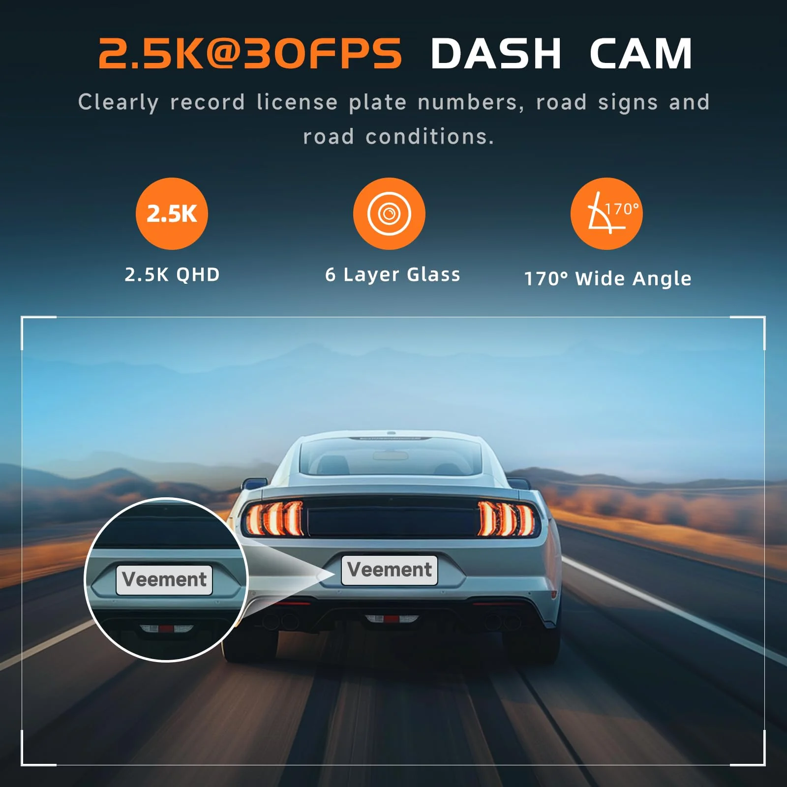 Dash Cam, 2.5K Dash Cam Front, VEEMENT Dash Camera for Cars, 1440P Car Dash Camera with APP, WiFi Dash Cams with WDR Night Vision, 24/7 Parking Monitor Dashcam, 160°Wide, G-Sensor, Mini Car Camera Black - Image 3