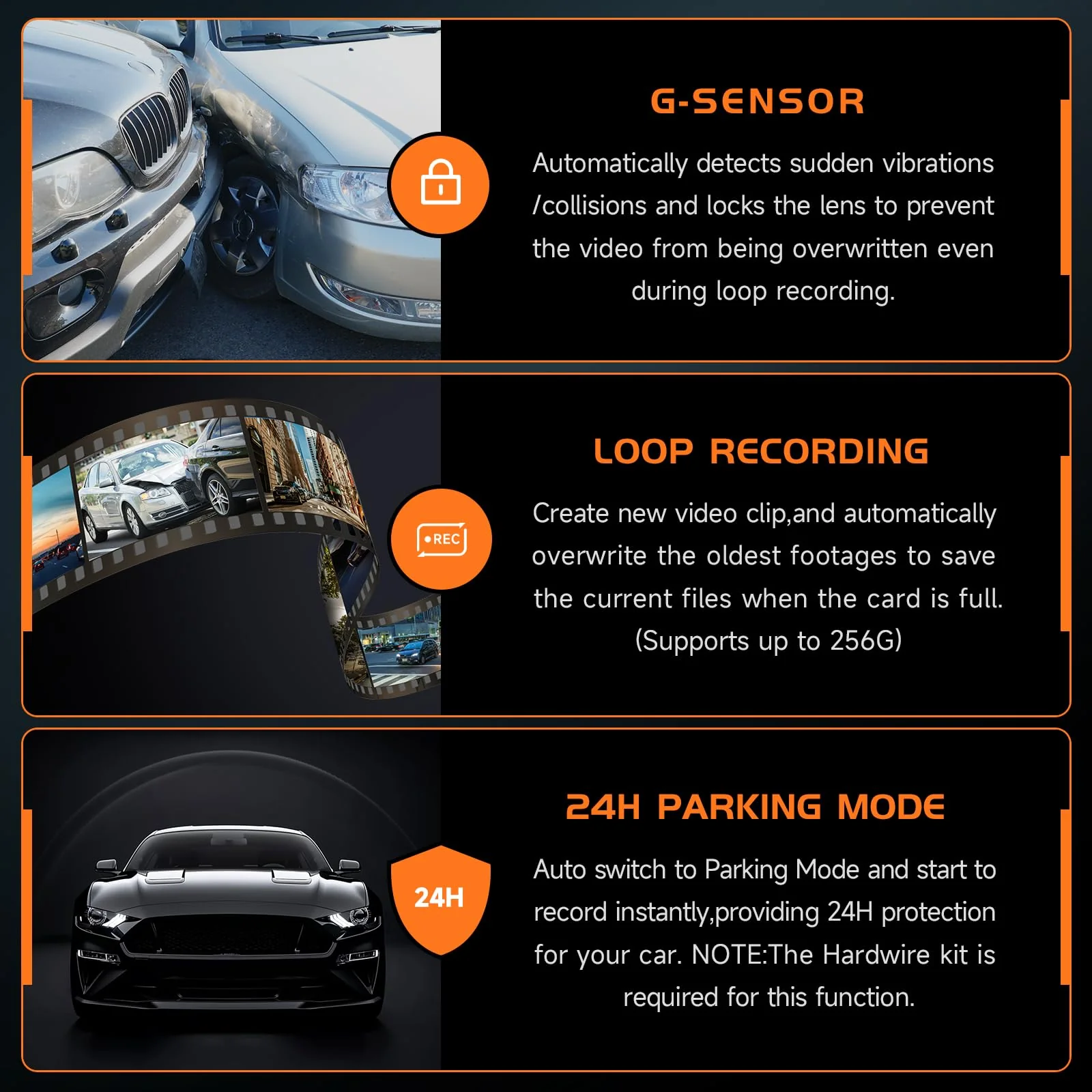 Dash Cam, 2.5K Dash Cam Front, VEEMENT Dash Camera for Cars, 1440P Car Dash Camera with APP, WiFi Dash Cams with WDR Night Vision, 24/7 Parking Monitor Dashcam, 160°Wide, G-Sensor, Mini Car Camera Black - Image 4