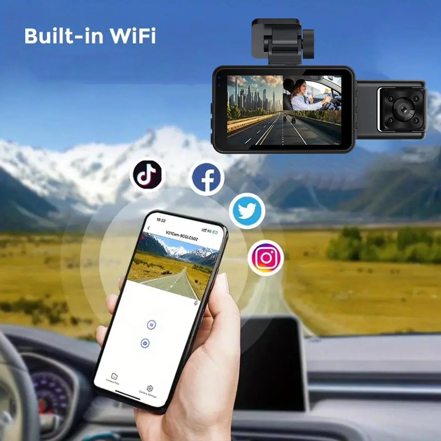 Dash Cam，3 Channel Dash Cam Front and Rear Inside, 1080P Full HD Dash Camera for Cars, Free 64GB SD Card, 3”IPS Screen, Night Vision, 170°Wide Angle, WDR, 24H Parking Mode - Image 4
