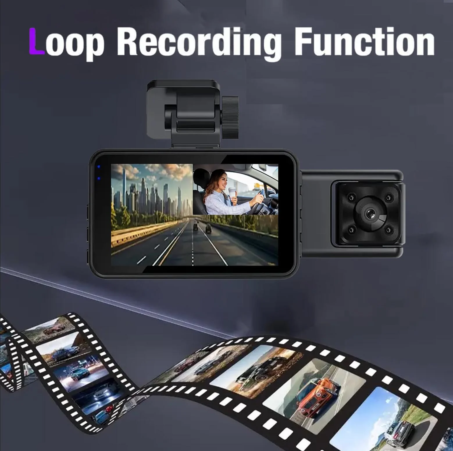 Dash Cam，3 Channel Dash Cam Front and Rear Inside, 1080P Full HD Dash Camera for Cars, Free 64GB SD Card, 3”IPS Screen, Night Vision, 170°Wide Angle, WDR, 24H Parking Mode - Image 5