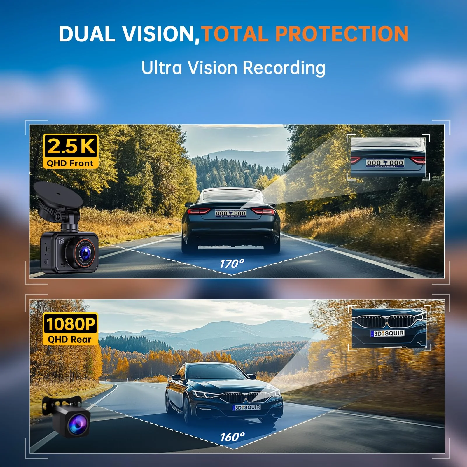 Dash Cam Front and Rear, 2.5K Dual Dash Camera for Cars, 2560P Mini Car Camera, 2 inch IPS Screen, 32GB Card Included, WDR Night Vision, 24 Hours Parking Monitor, G-Sensor, Support 256 GB Max - Image 3
