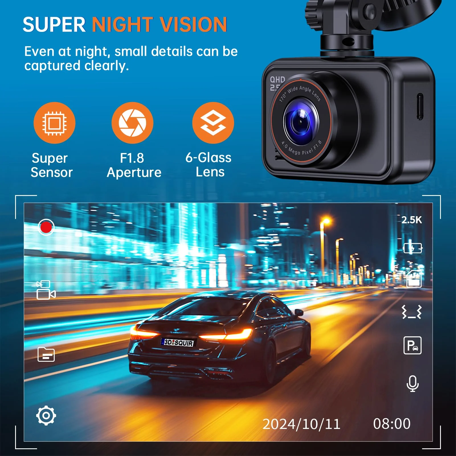 Dash Cam Front and Rear, 2.5K Dual Dash Camera for Cars, 2560P Mini Car Camera, 2 inch IPS Screen, 32GB Card Included, WDR Night Vision, 24 Hours Parking Monitor, G-Sensor, Support 256 GB Max - Image 4