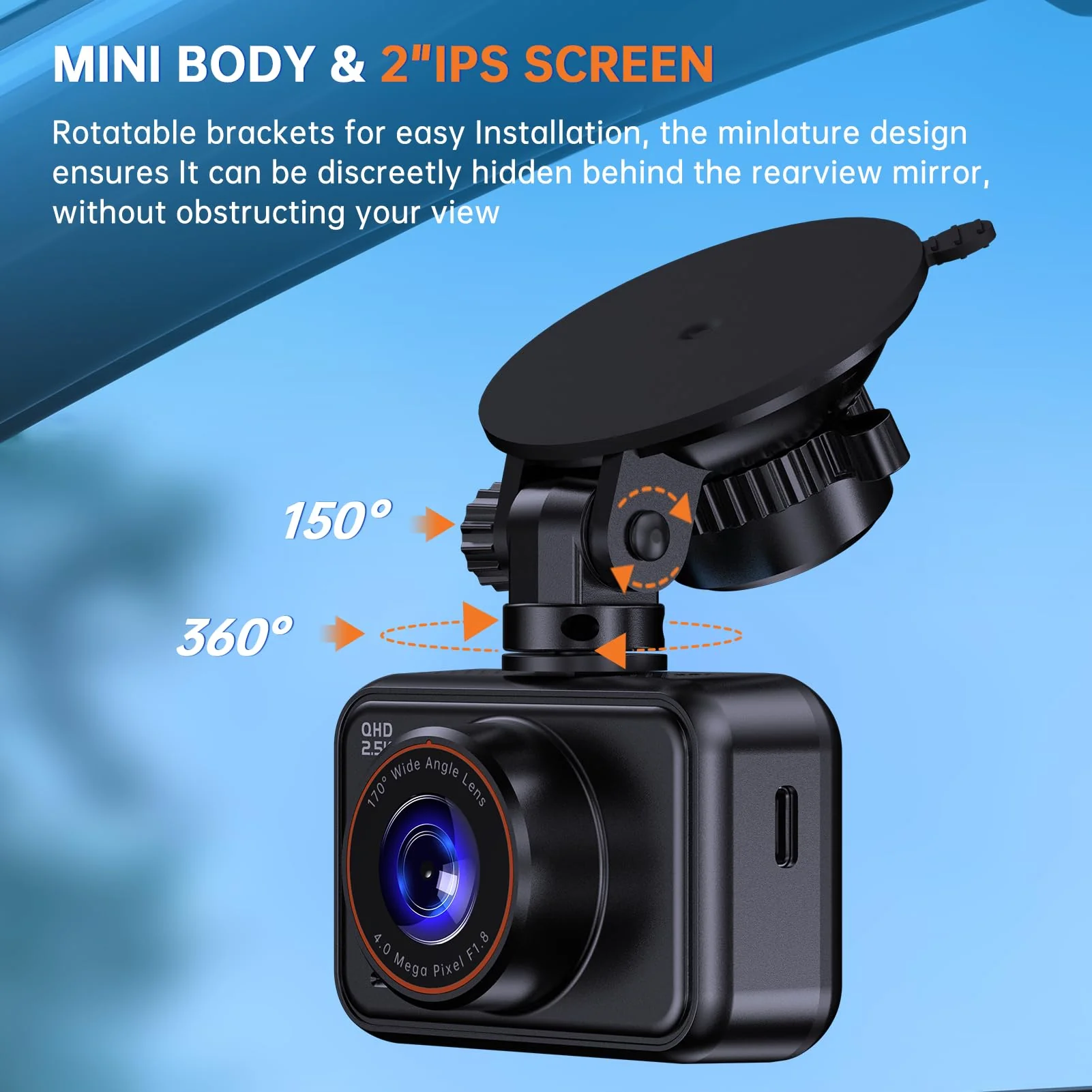 Dash Cam Front and Rear, 2.5K Dual Dash Camera for Cars, 2560P Mini Car Camera, 2 inch IPS Screen, 32GB Card Included, WDR Night Vision, 24 Hours Parking Monitor, G-Sensor, Support 256 GB Max - Image 6