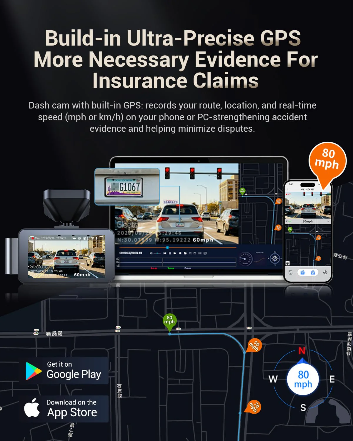 Dash Cam Front and Rear, 4K HDR Dash Camera for Cars, 3" IPS Screen Dash Cam Built-in GPS with 5.8G WiFi UHD Night Vision Free 64G Card, Parking Monitor, G-Sensor - Image 4