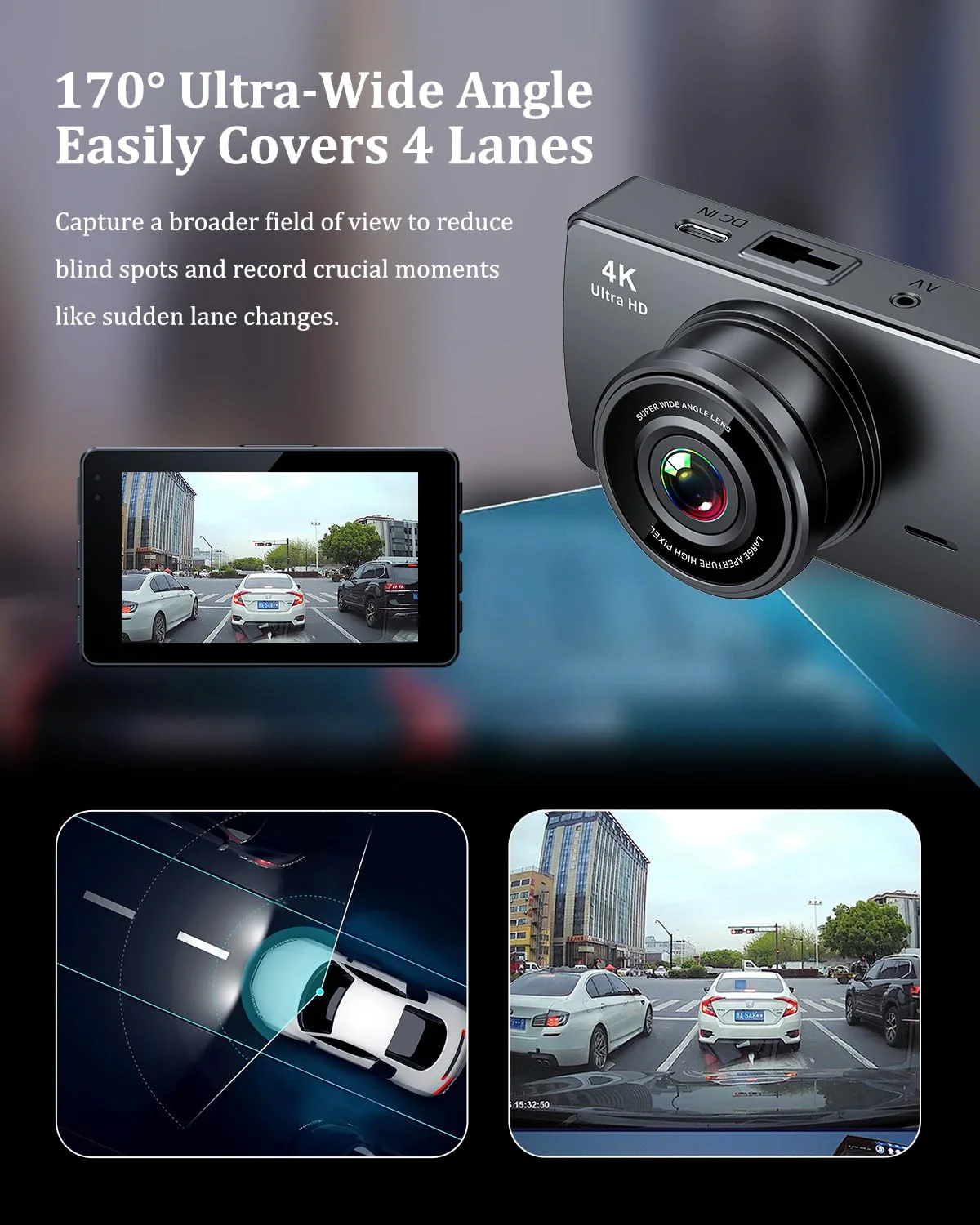 Dash Cam Front and Rear, Dash Camera for Cars 4K+1080, Dashcam Built-in WiFi, APP Control, 32GB Card Included, 3" IPS Touch Screen, 24H Parking Monitor, Night Vision, G-Sensor - Image 6