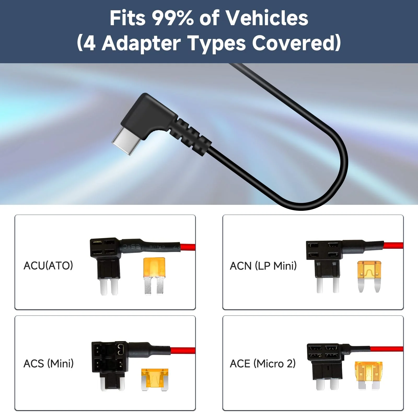 Dash Cam Hardwire Kit with Digital Voltage Display & Adjustable Protection, 12V-24V to 5V/3A, 3-Lead USB-C Hardwire Kit w/Low Voltage Cutoff & 24H Parking Mode, Car Truck SUV KS3 - Image 5