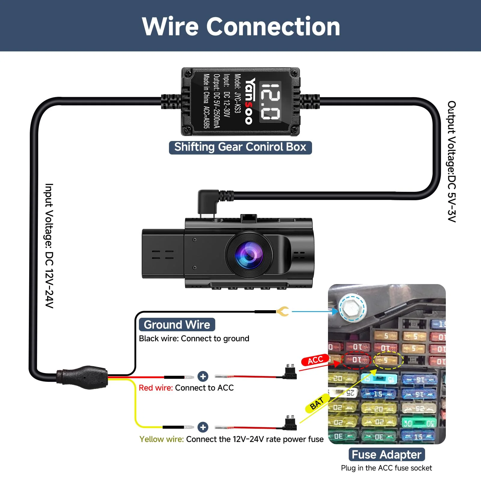 Dash Cam Hardwire Kit with Digital Voltage Display & Adjustable Protection, 12V-24V to 5V/3A, 3-Lead USB-C Hardwire Kit w/Low Voltage Cutoff & 24H Parking Mode, Car Truck SUV KS3 - Image 6