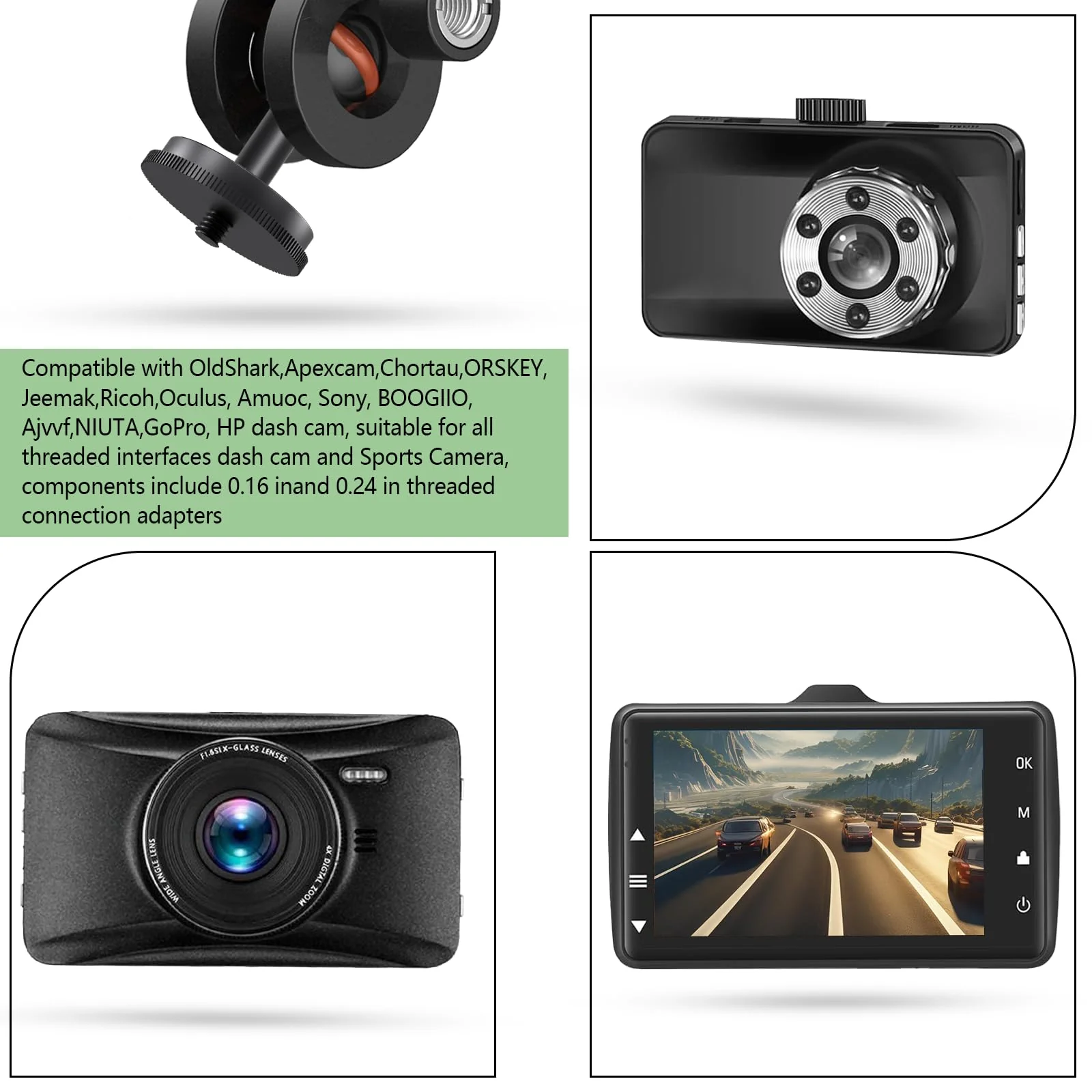Dash Cam Mount, 1/4 "1/8" Threaded Camera Bracket, Aluminum Rearview Mirror Driving Recorder Mounting Base, Suitable for OldShark Apexcam Chortau ORSKEY Jeemak Ricoh GoPro NIUTA Dash Cam - Image 2