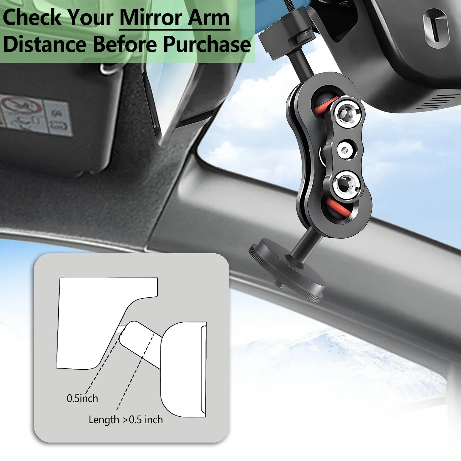 Dash Cam Mount, 1/4 "1/8" Threaded Camera Bracket, Aluminum Rearview Mirror Driving Recorder Mounting Base, Suitable for OldShark Apexcam Chortau ORSKEY Jeemak Ricoh GoPro NIUTA Dash Cam - Image 6