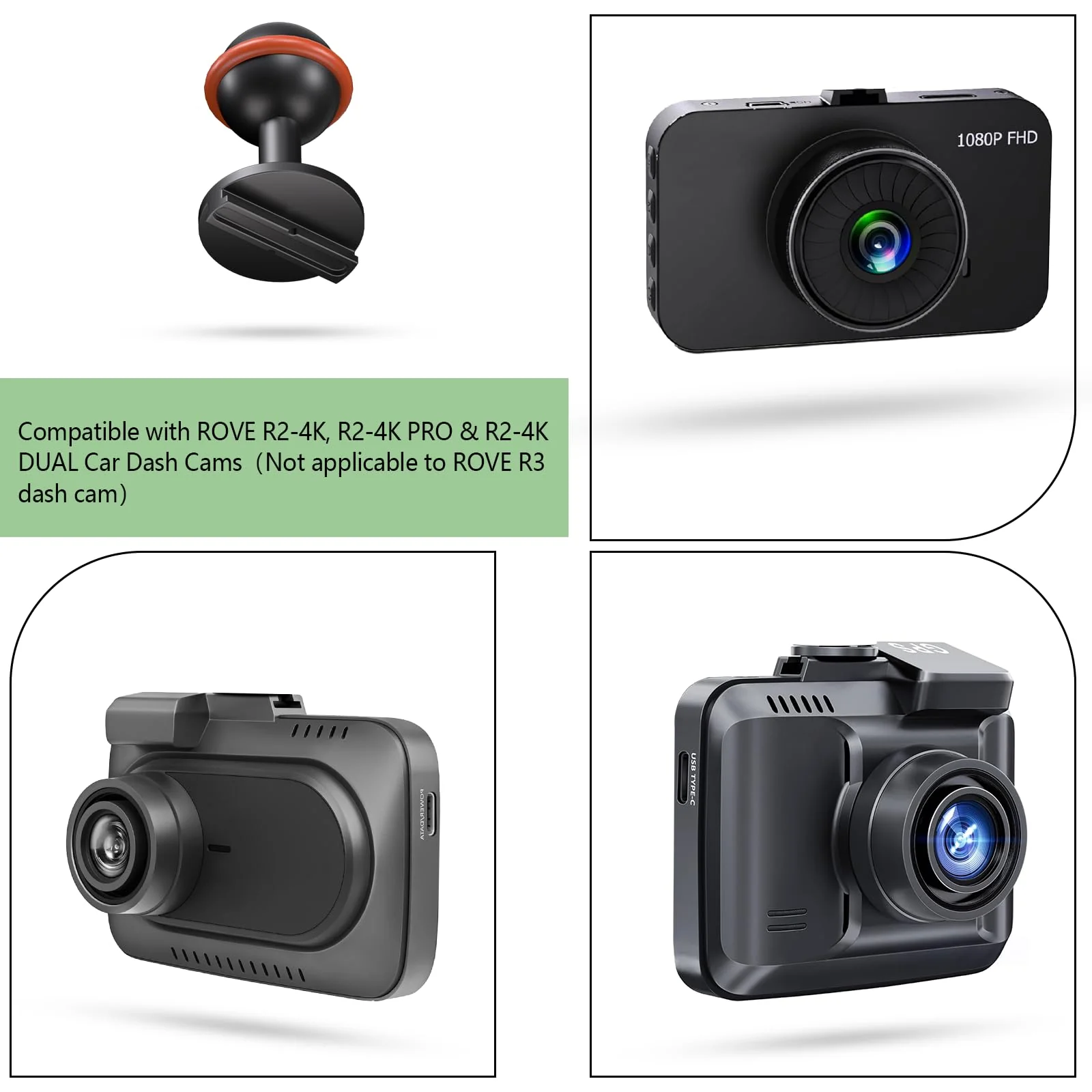 Dash Cam Mount, Aluminum Rearview Mirror Bracket Installation Kit, for Rove R2-4K, R2-4K PRO and R2-4K Dual Car Dash Cams - Image 2