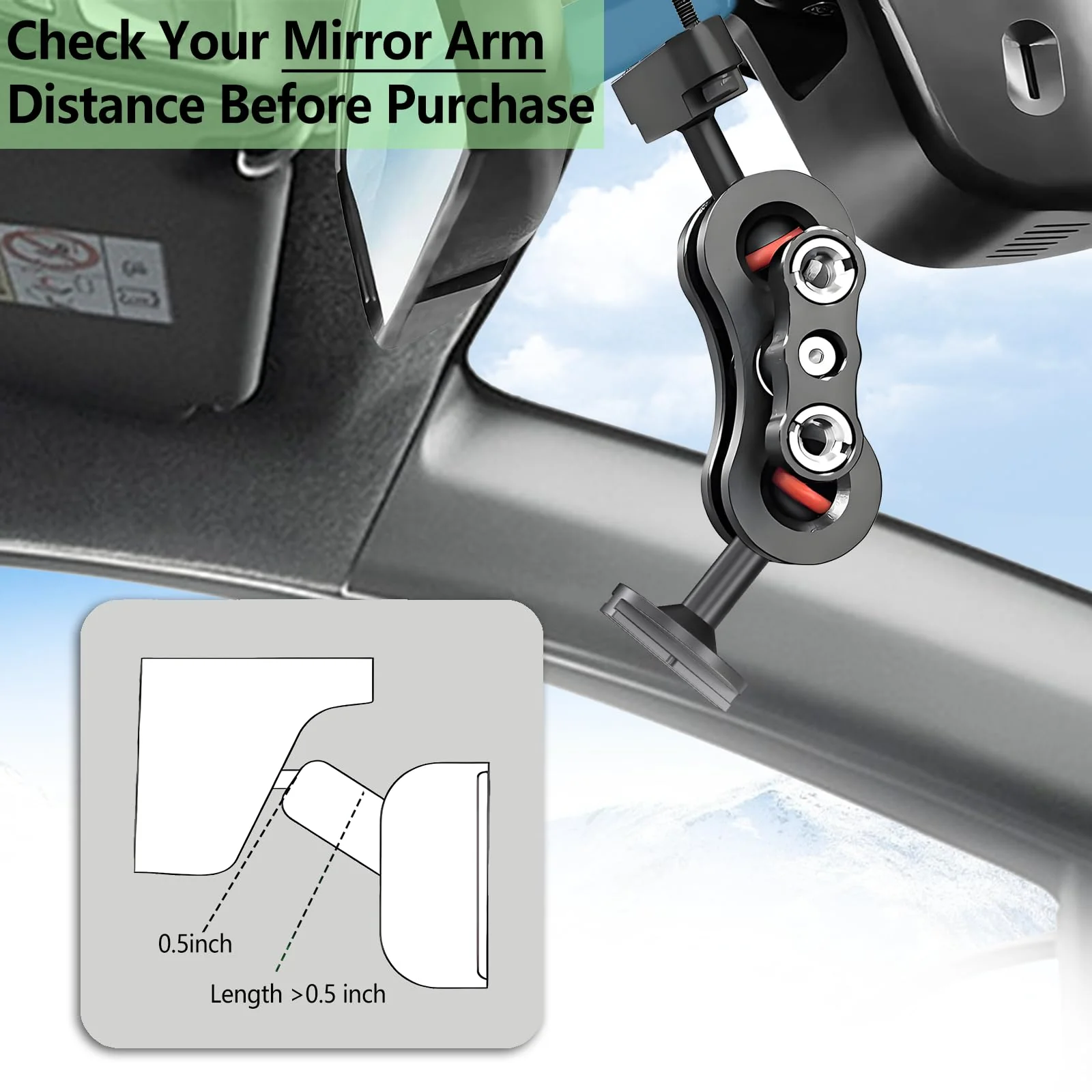 Dash Cam Mount, Aluminum Rearview Mirror Bracket Installation Kit, for Rove R2-4K, R2-4K PRO and R2-4K Dual Car Dash Cams - Image 6
