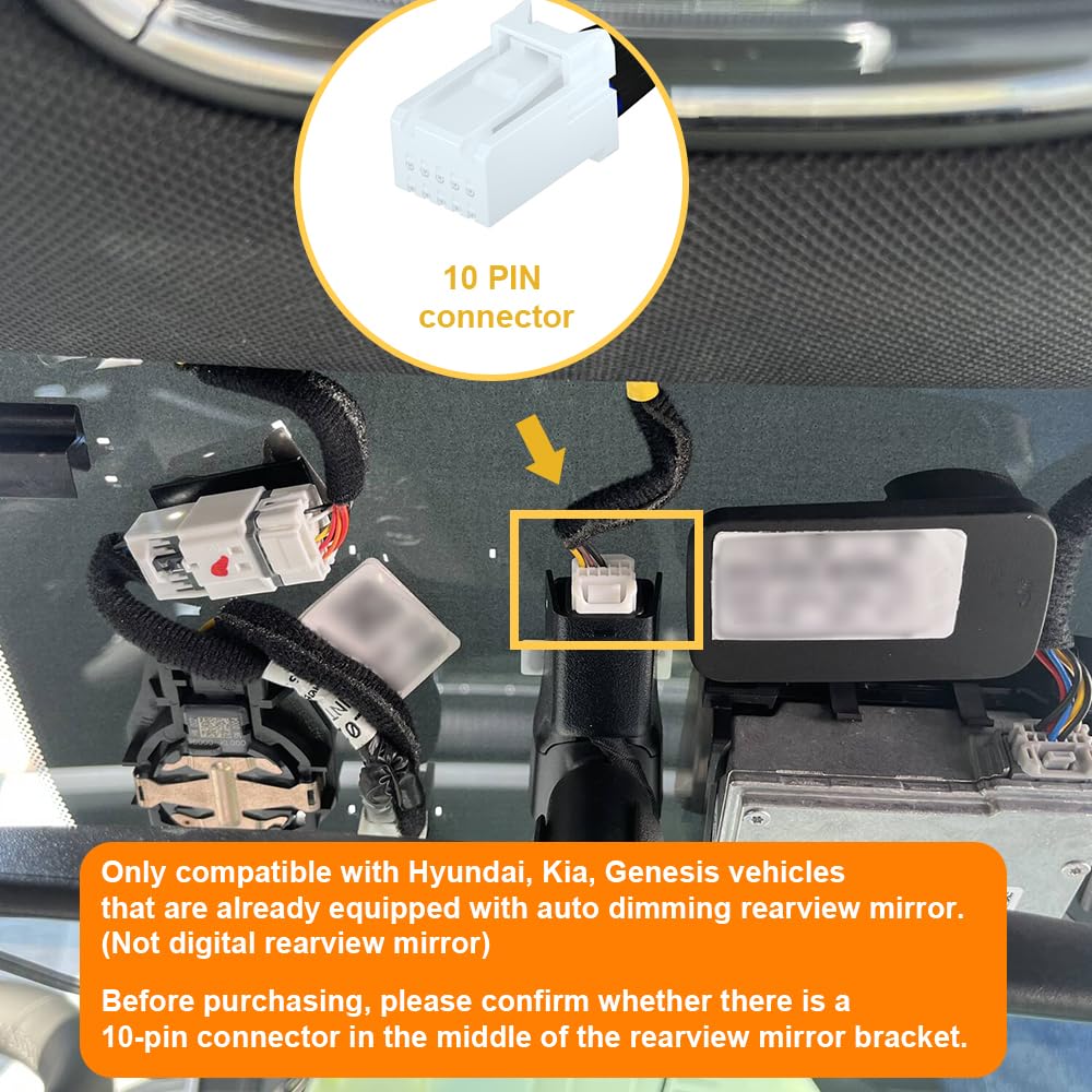 Dash Cam Power Adapter (10-Pin) for for Hyundai, Kia, Genesis, LED Display USB Power Source, Connects to Rearview Mirror, Fuse Protection, Easy to Install, 5V 12V Output, D3-014 - Image 3