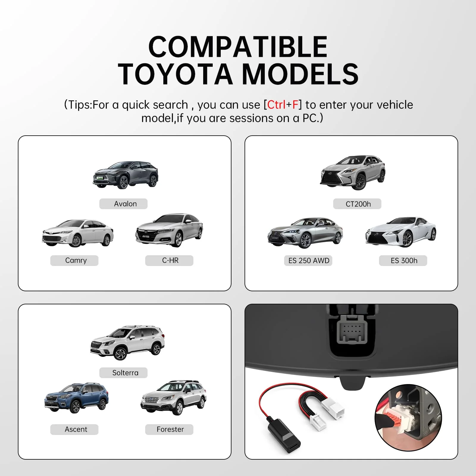 Dash cam Power Adapter 10-pin Type B Compatible with Select Toyota, Lexus, Subaru Models. Connects to Rearview Mirror - Image 2