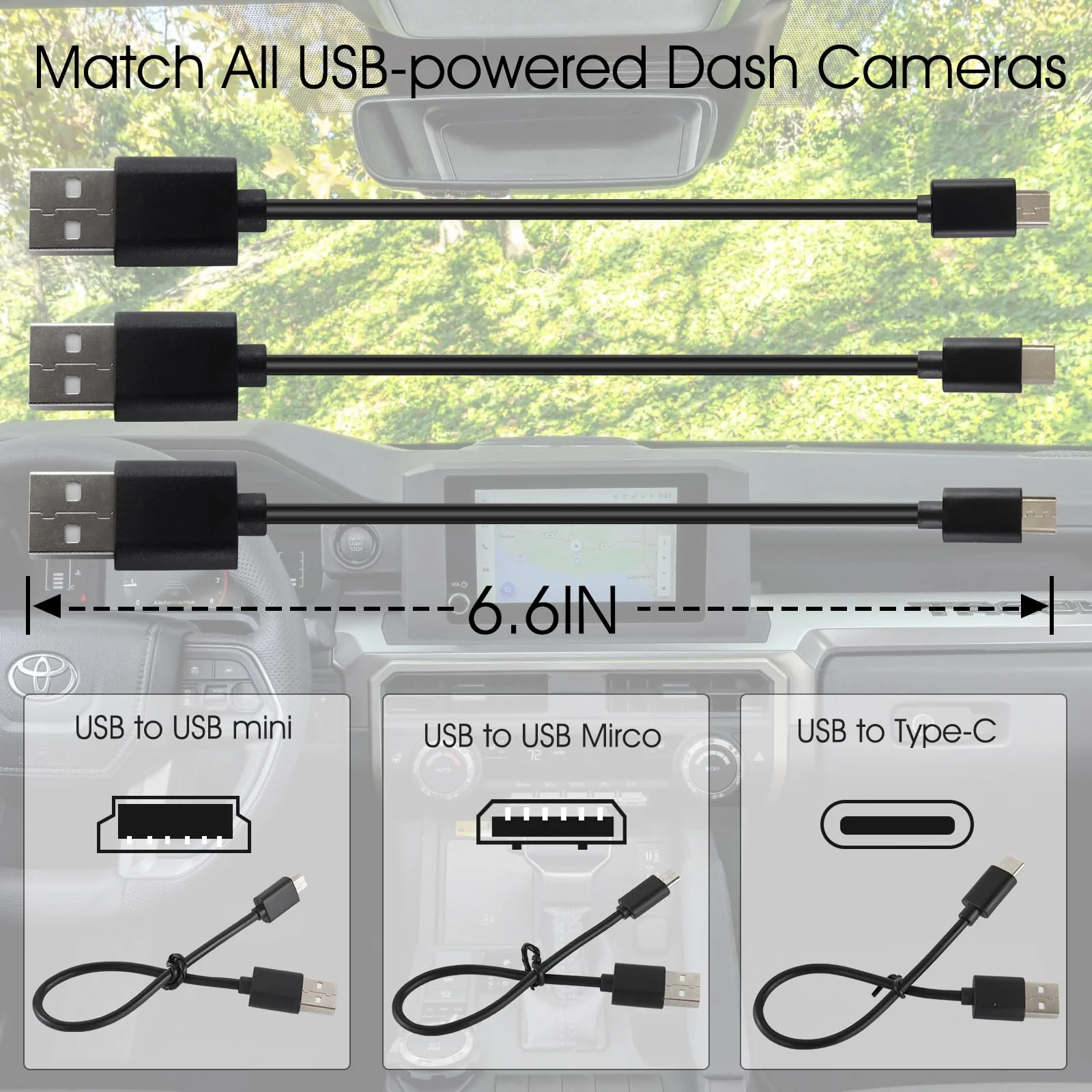 Dash Cam Power Adapter (12-Pin Type A) for 15-23 Toyota Tacoma/15-16 Highlander/16-20 Sienna/18-21 Tundra/Select Honda Ridgeline,Connects to Auto-Dimming Rearview Mirror, USB Power Dash Cam Adapter - Image 7
