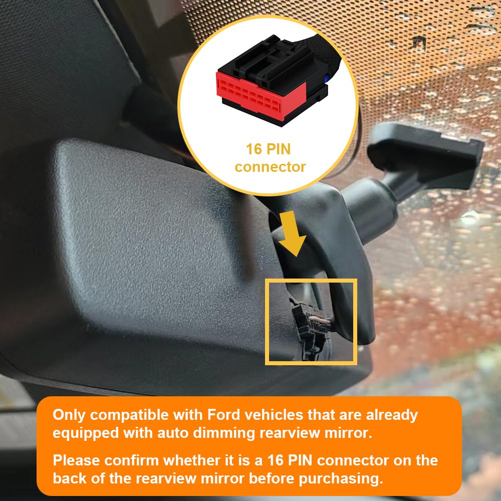 Dash Cam Power Adapter (16-Pin) for Ford F150 250 350 Mustang, Bronco and More, Connects to Rearview Mirror, LED Display USB Power Source,Plug and Play, Easy to Install, 5V 12V Output, D3-013 - Image 3