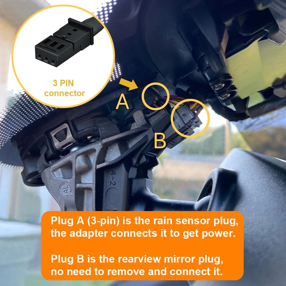 Dash Camera Power Adapter (3-Pin) for Audi Volkswagen Porsche, Connects to Rain Sensor, LED Display USB Power Source, Easy to Install, 5V 12V Output, for Dash Cam, Radar, D3-025 - Image 2