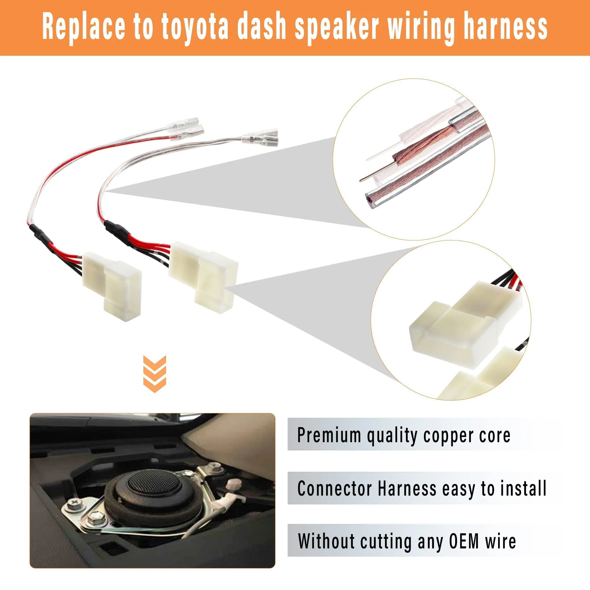 Dash Speaker Harness Connector Replace for Toyota Corolla/Camry 2012-2020, RAV4 2015-2019, Subaru Forester/Impreza 2012-2020 Front Tweeter Plug Wire Adapter - Image 3