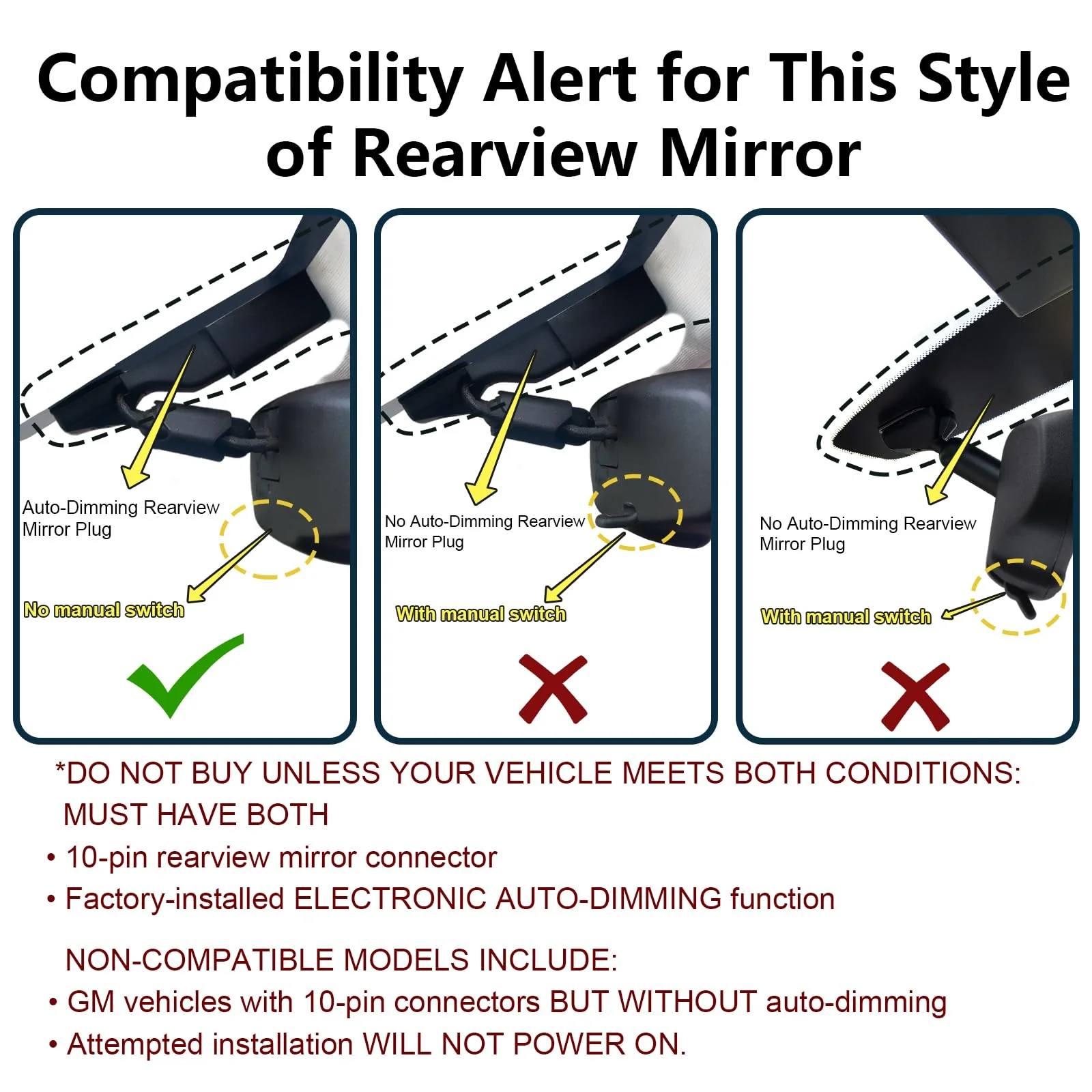 Dashcam Power Adapter Custom for GM 10 Pin (Model A) for Chevy GMC Buick Cadillca,Silverado Sierra Escalade and More,GPS Radar Mirror Camera Dash Cam Adapter,Connect Auto-Dimming Connector (Hidden) - Image 4