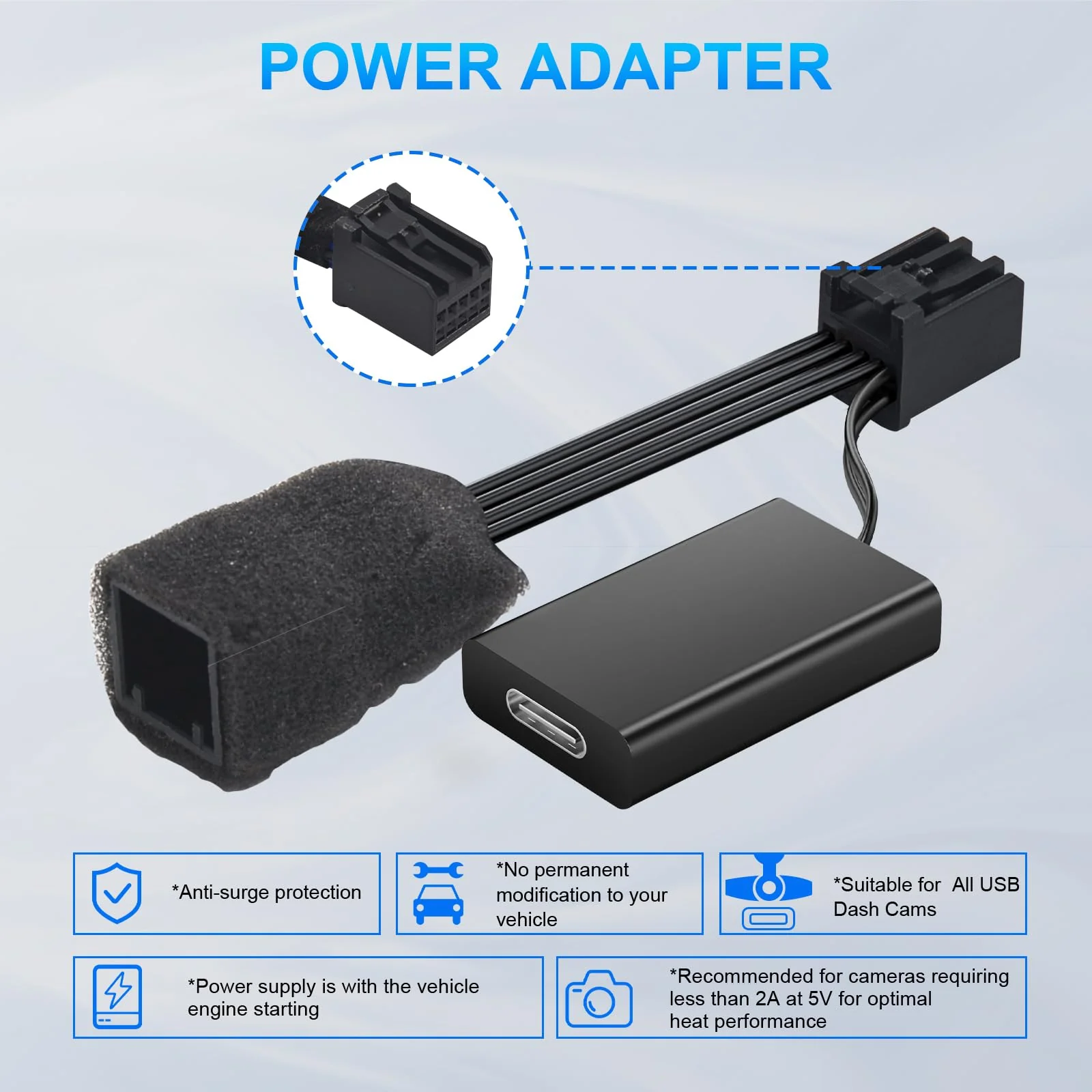 Dashcam Power Adapter Custom for GM 10 Pin (Model A) for Chevy GMC Buick Cadillca,Silverado Sierra Escalade and More,GPS Radar Mirror Camera Dash Cam Adapter,Connect Auto-Dimming Connector (Hidden) - Image 7