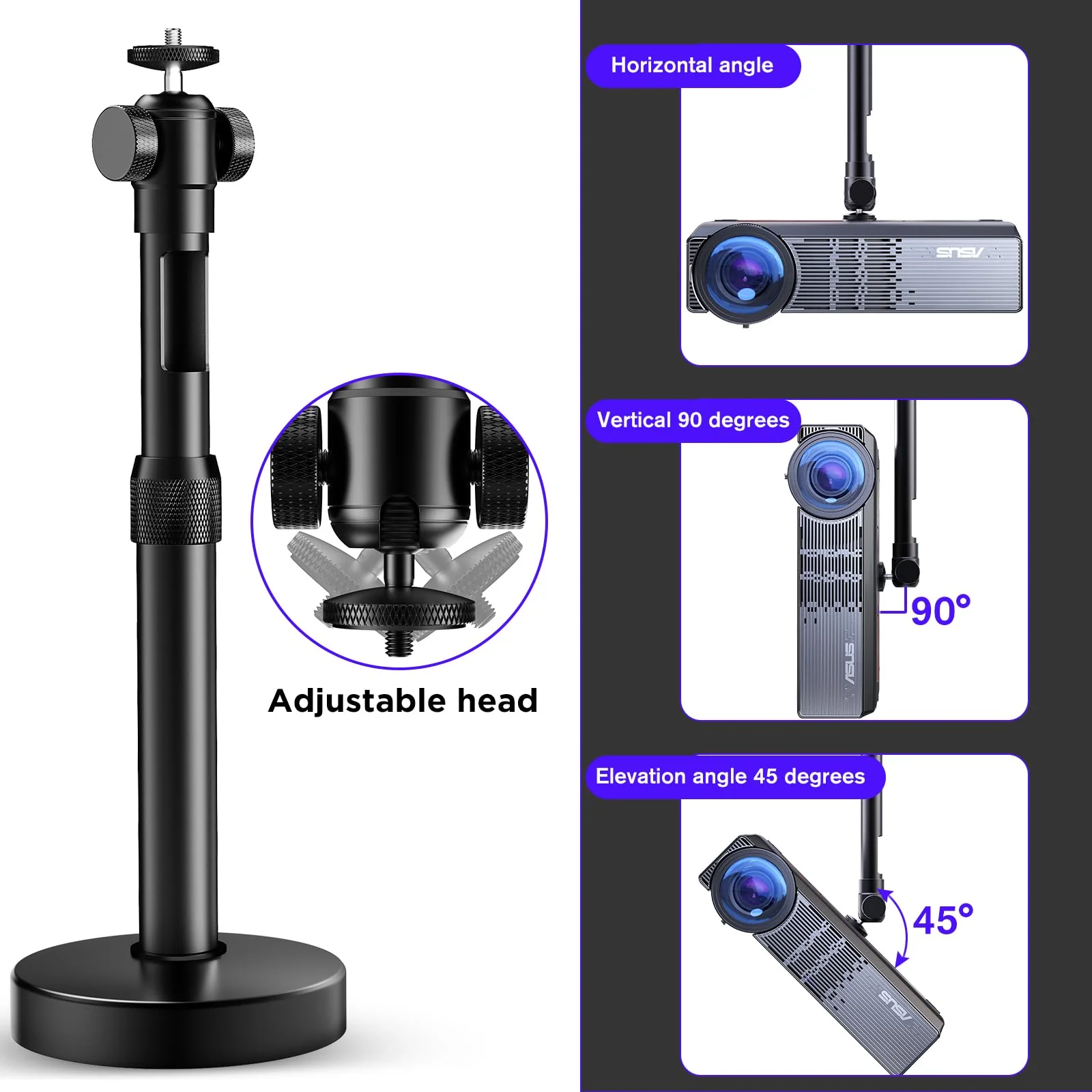 DAWASAPAT Projector Mount for Ceiling/Wall - ¼-Inch Screw Adjustable Tilt&Swivel Hanging Wall Mount Hanger Rack with Extension Pole for Mini Projector with Cable Ties White - Image 5