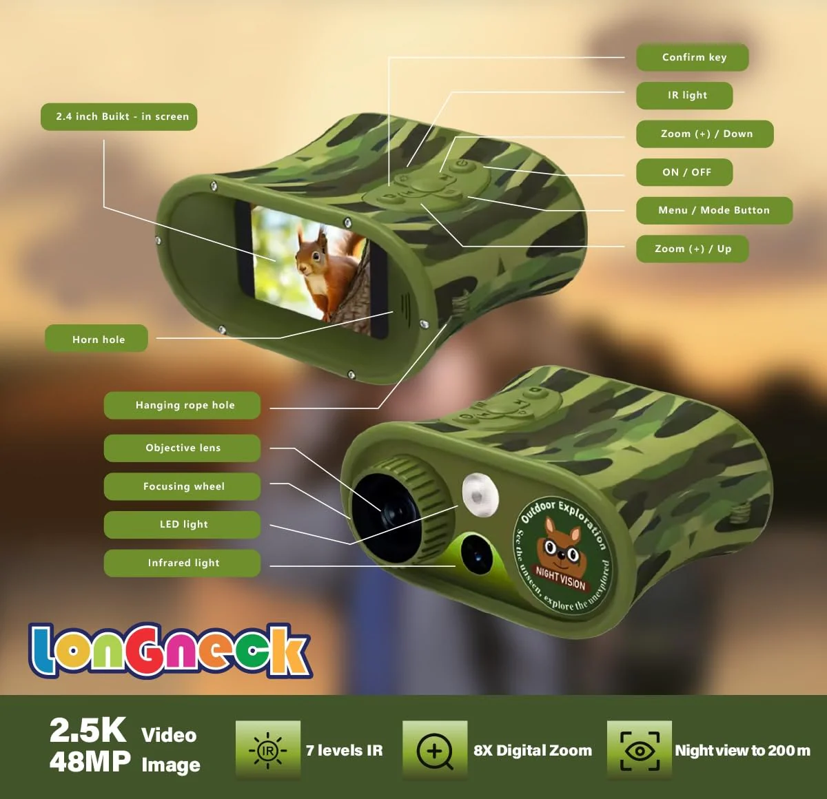 Day and Night Vision Binoculars for Kids, Toddler IR Googles,Birthday Gifts for Toddler Boys 6-12 Years, Digital Night Vision Goggles for Kids, Binoculars 8-12 Years - Image 3