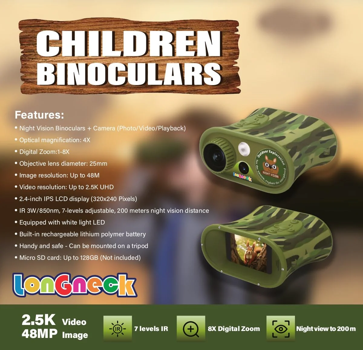 Day and Night Vision Binoculars for Kids, Toddler IR Googles,Birthday Gifts for Toddler Boys 6-12 Years, Digital Night Vision Goggles for Kids, Binoculars 8-12 Years - Image 5