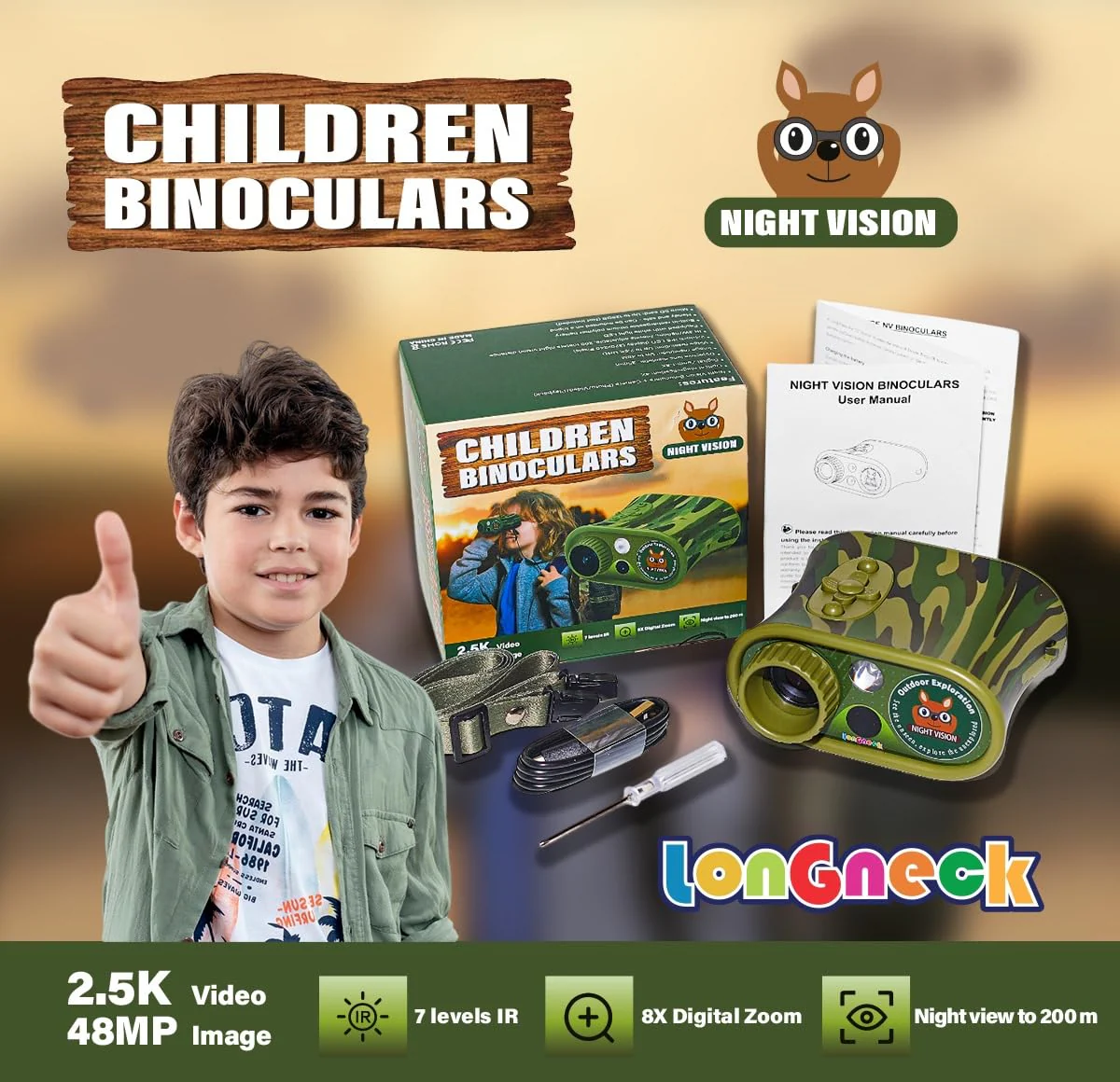 Day and Night Vision Binoculars for Kids, Toddler IR Googles,Birthday Gifts for Toddler Boys 6-12 Years, Digital Night Vision Goggles for Kids, Binoculars 8-12 Years - Image 6