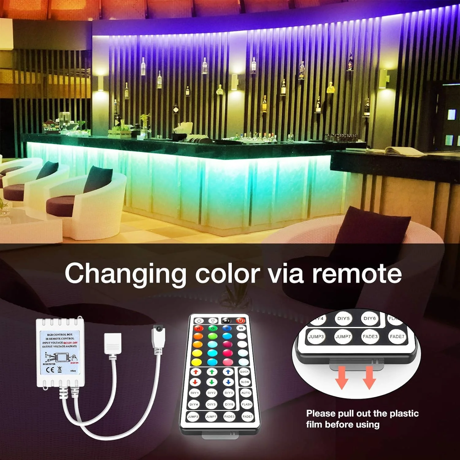DAYBETTER (2rd Gen) SMD 5050 Remote Control Led Strip Lights 50ft Color Changing with 44Keys Remote Controller and 12V Power Supply for Bedroom - Image 3
