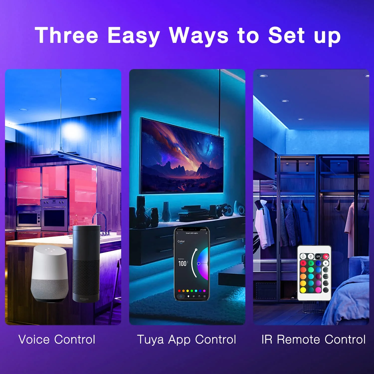 DAYBETTER Smart WiFi Led Lights 100ft, Tuya App Controlled Led Strip Lights, Work with Alexa and Google Assistant, Timer Schedule , Color Changing Led Lights for Bedroom Party Kitchen - Image 5